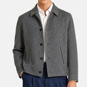 Grey Herringbone Jacket made of Wool/Leather Details (EU 48)