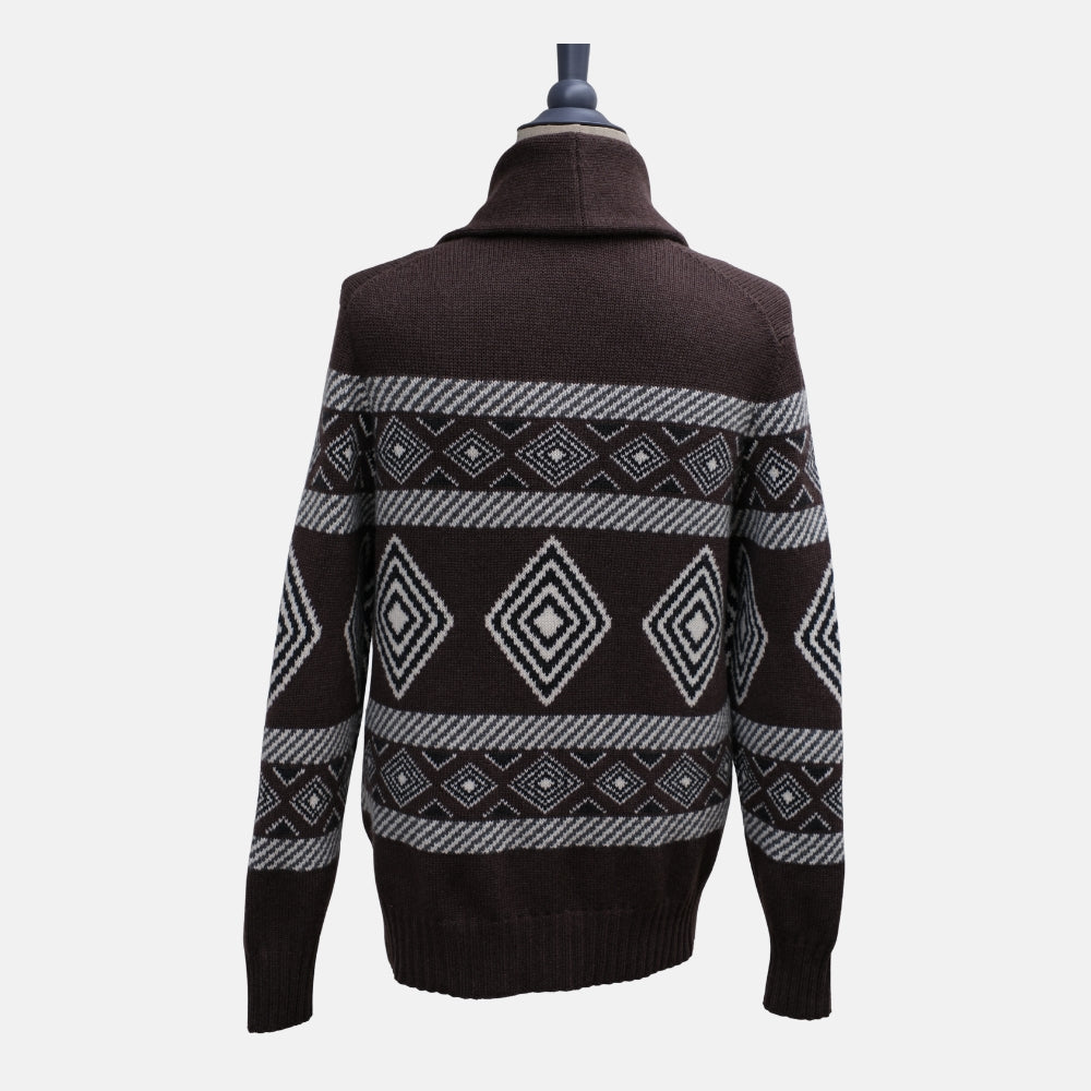 Brown/Creme Patterned Cashmere Cardigan (EU 52)
