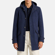 Blue Storm System Parka made of Cashmere/Polyamide/Elastane with Suede Details (S)