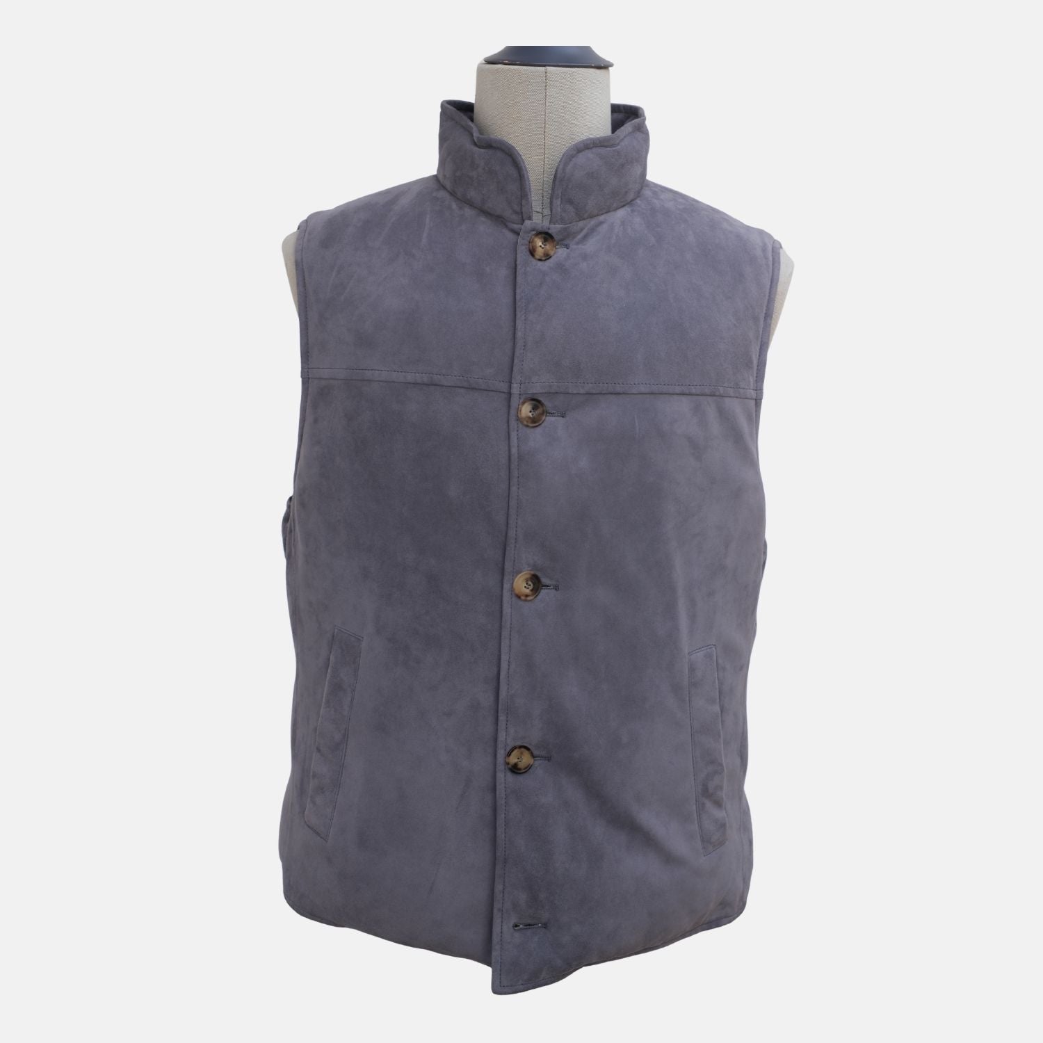 Blue Quilted Suede Down Vest (M)