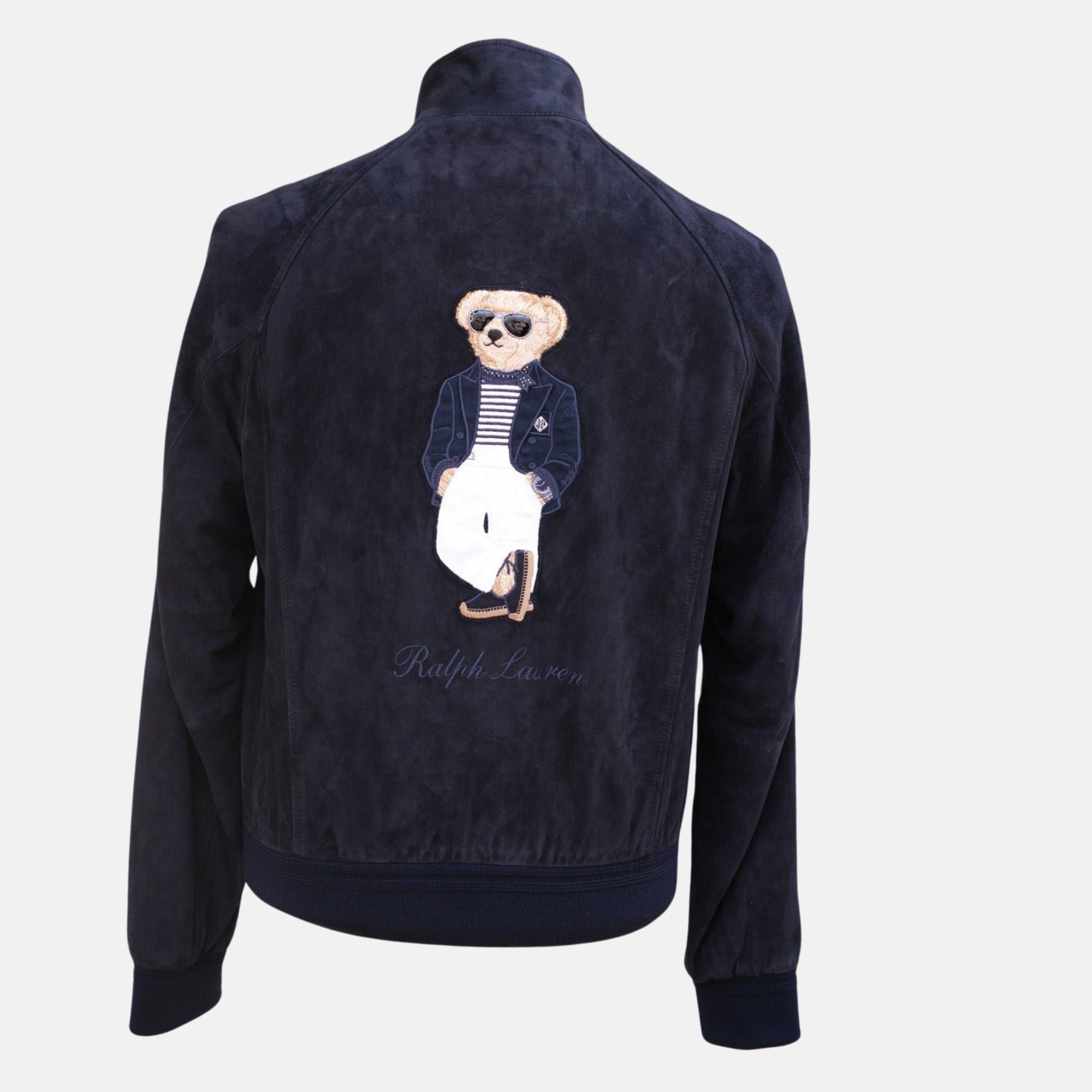 Navy Blue Suede Jacket with Polo Bear