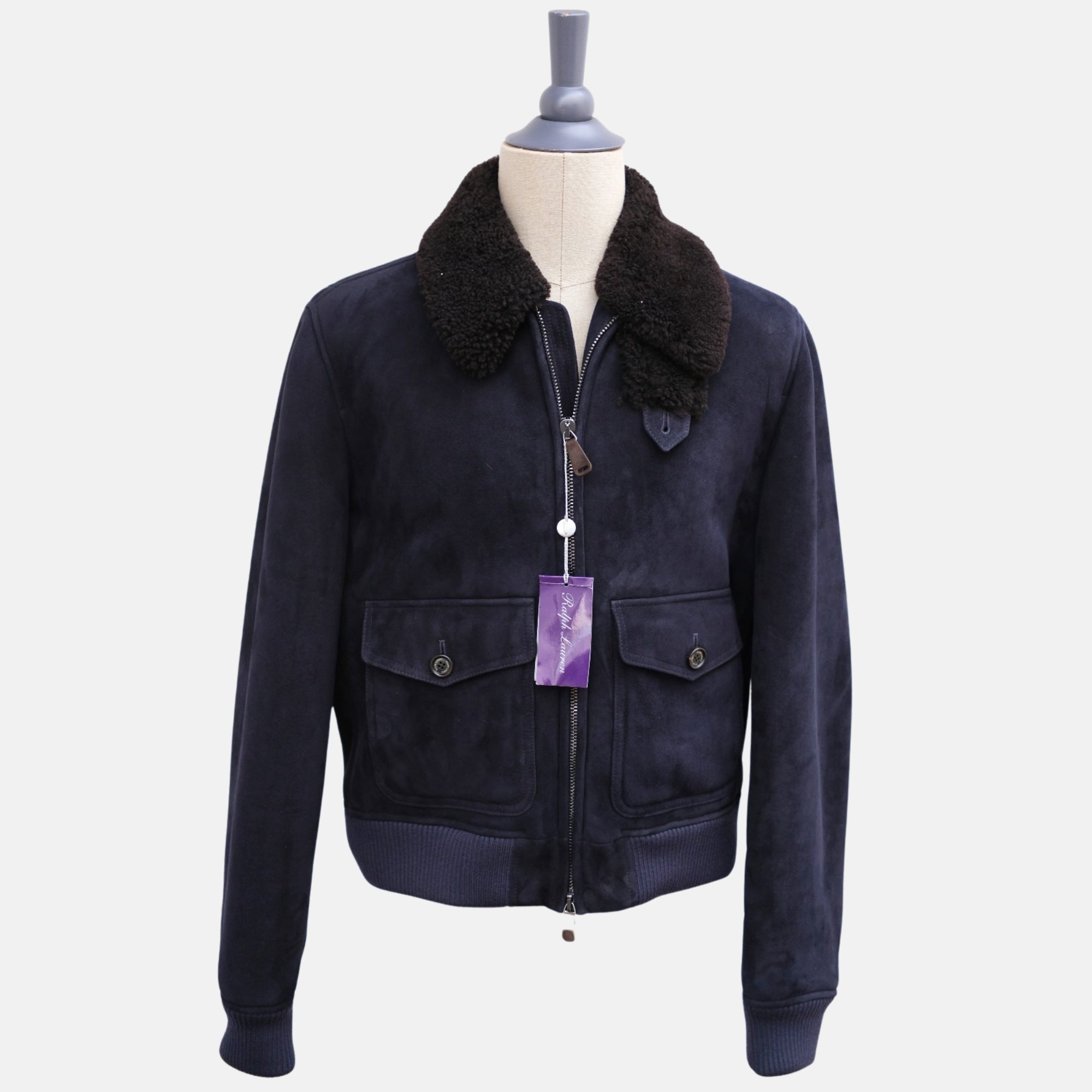 Navy Blue Aviator Shearling Jacket (L)