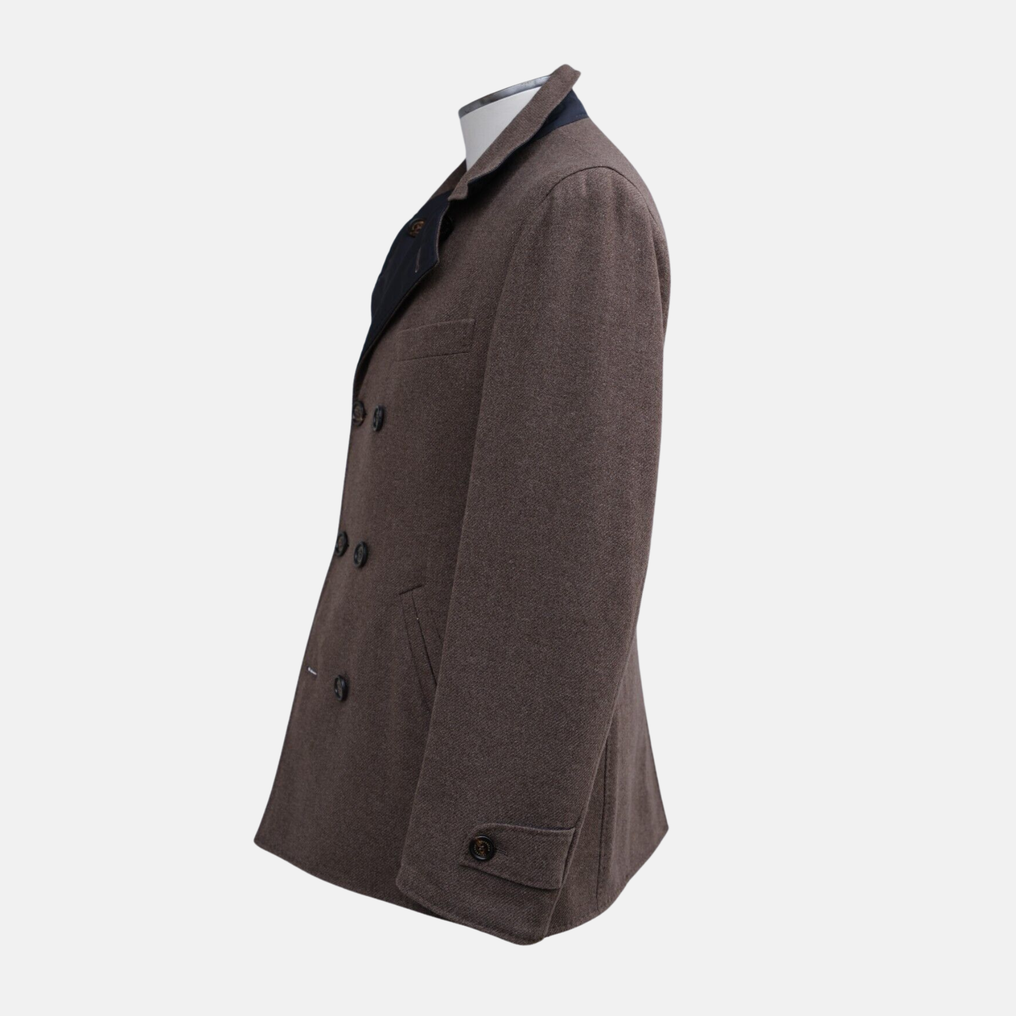 Brown/Blue Reversible Pea Coat made of Wool/Cashmere