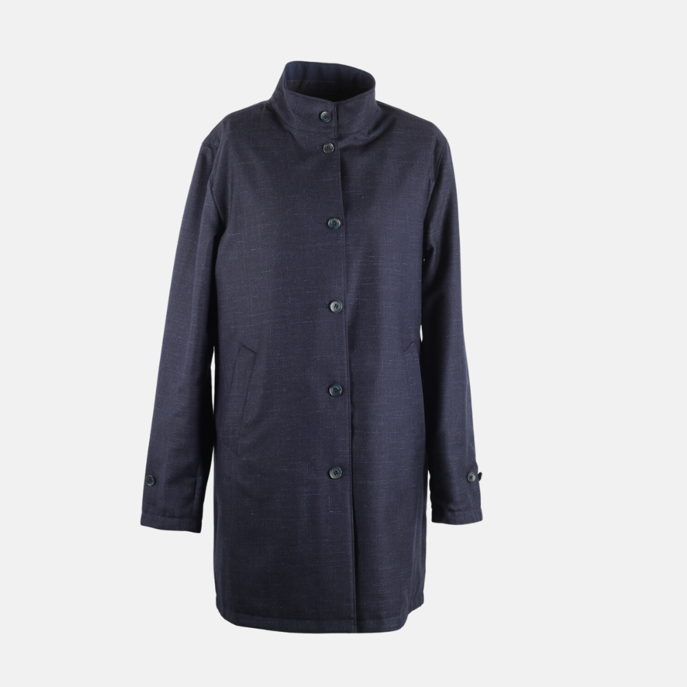 Blue Reversible Coat made of Nylon-Wool/Linen/Silk (EU 48)