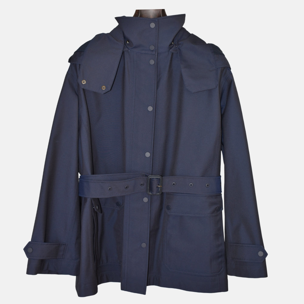 Navy Hooded Rain Jacket made of Virgin Wool/Polyamide (L)