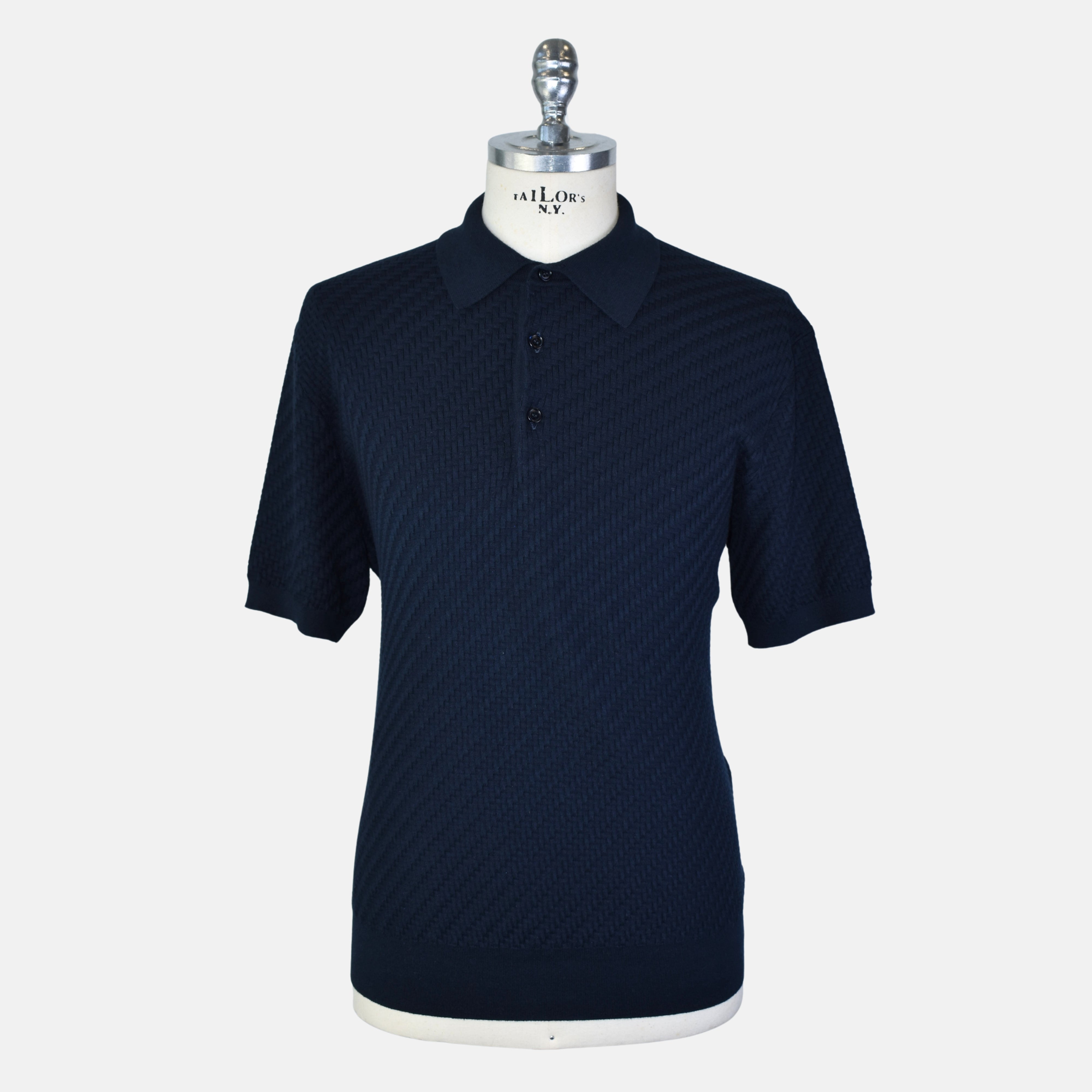 Navy Poloshirt made of Cotton/Silk/Cashmere (EU 52)