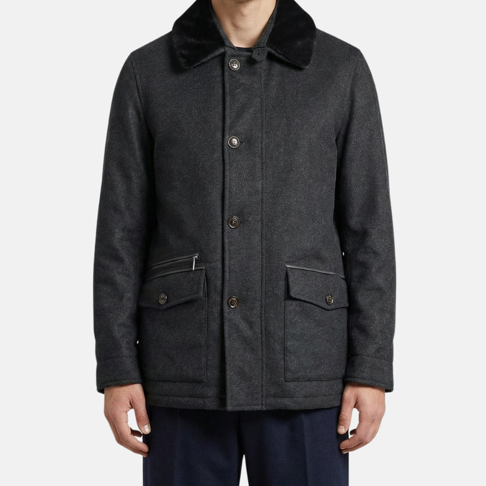 Dark Grey Cashmere Coat with Mink Collar (EU 50)