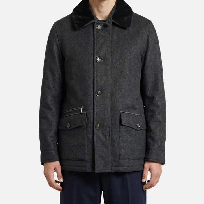 Dark Grey Cashmere Coat with Mink Collar (EU 50)