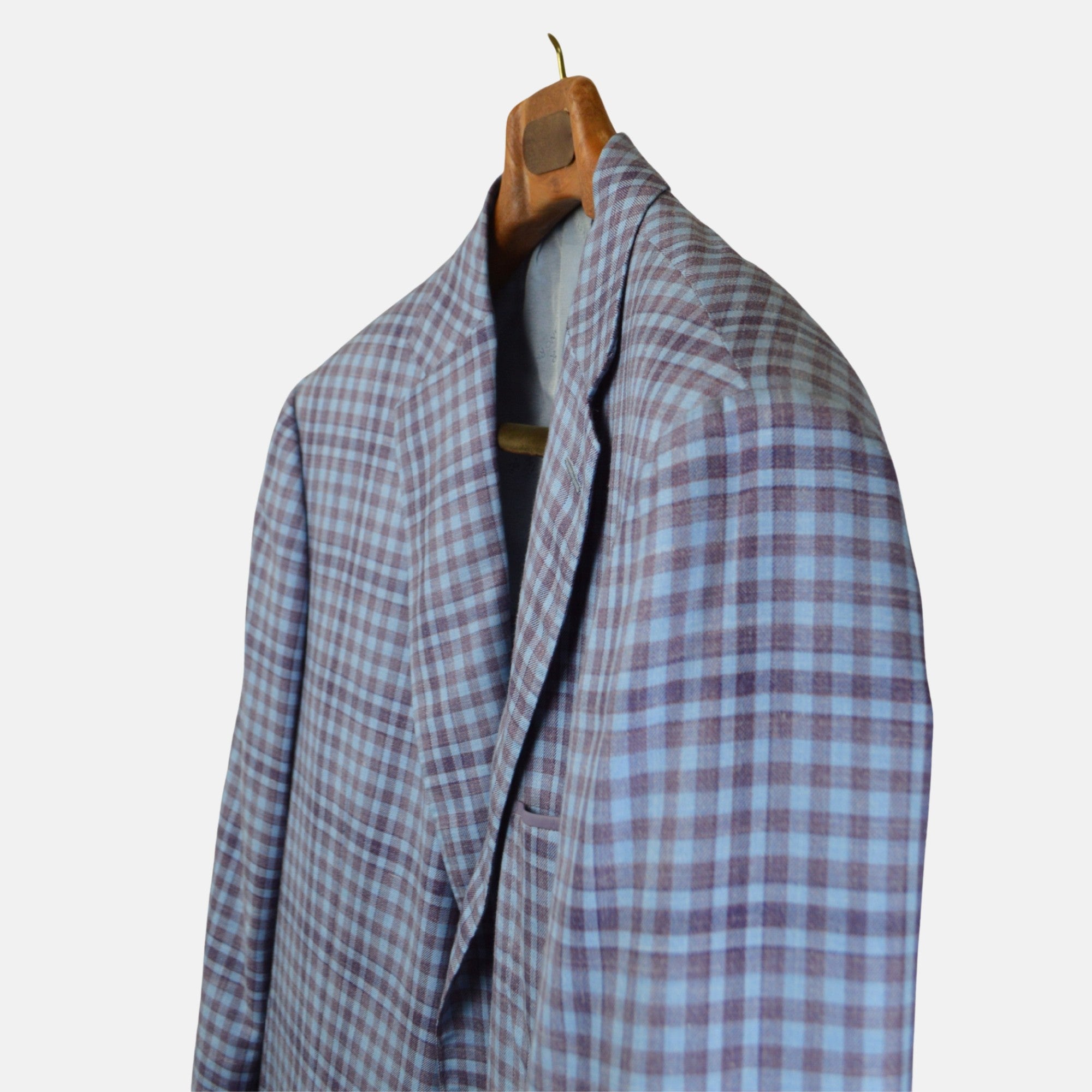 Blue/Purple Checked Blazer made of Virgin Wool/Silk/Linen (60)