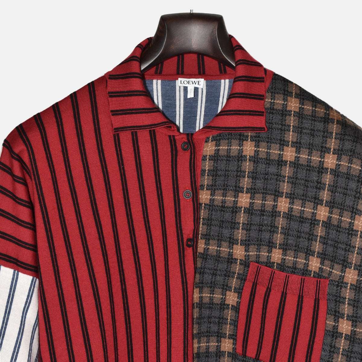 Multicoloured Patterned Longsleeve Polo made of Cotton (M)