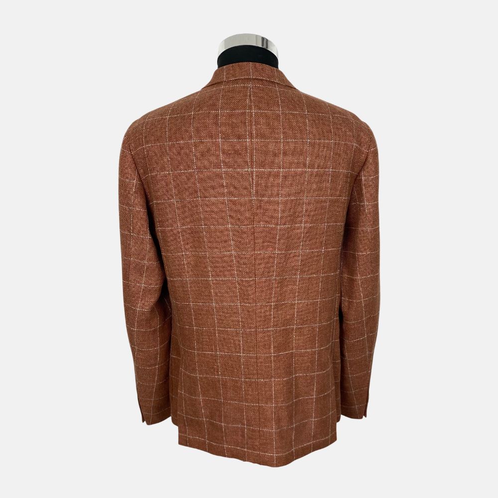 Brick Red Patterned Jacket made of Virgin/Wool/Linen/Cotton