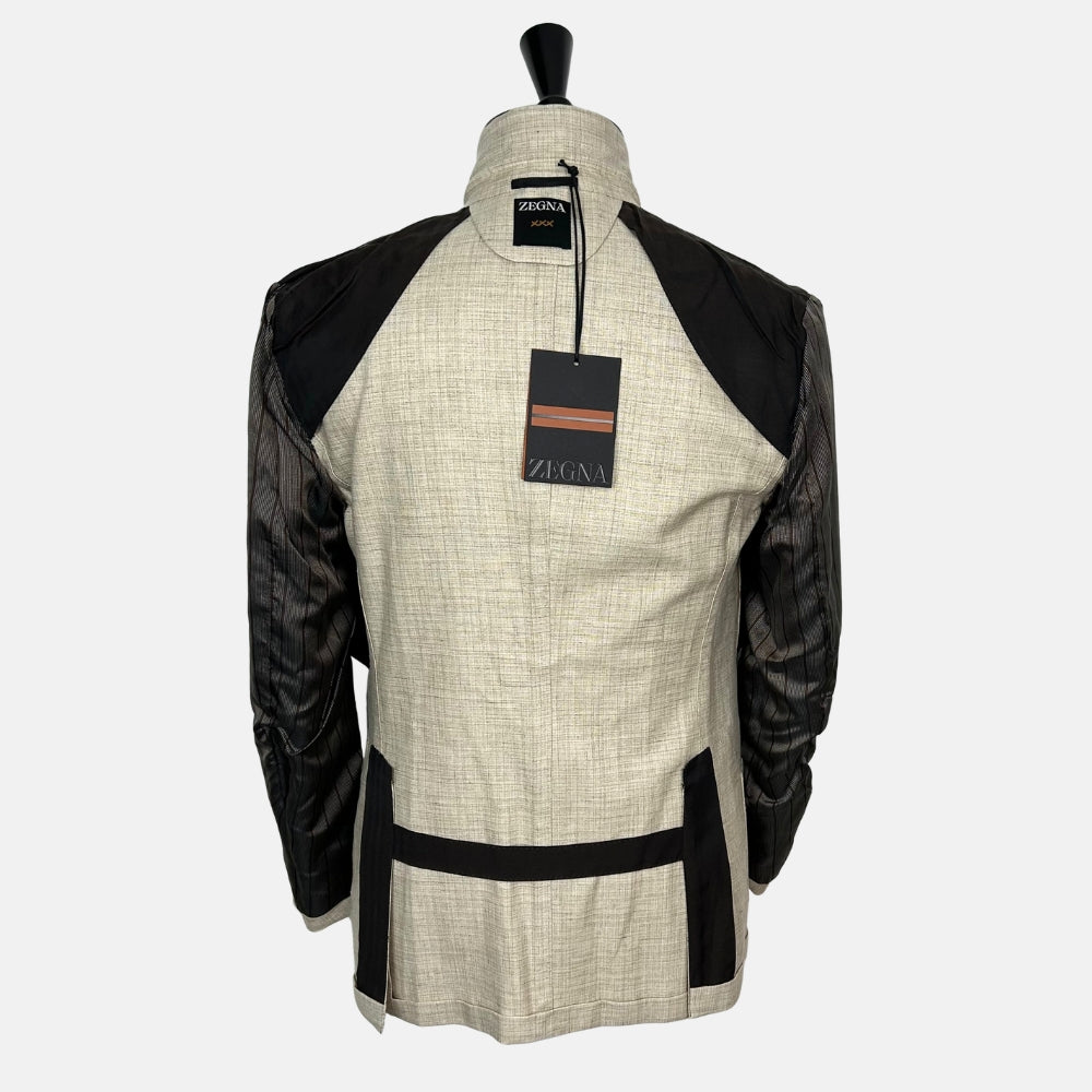 Ecru Patterned Jacket made of Cashmere/Silk/Linen (EU 48)