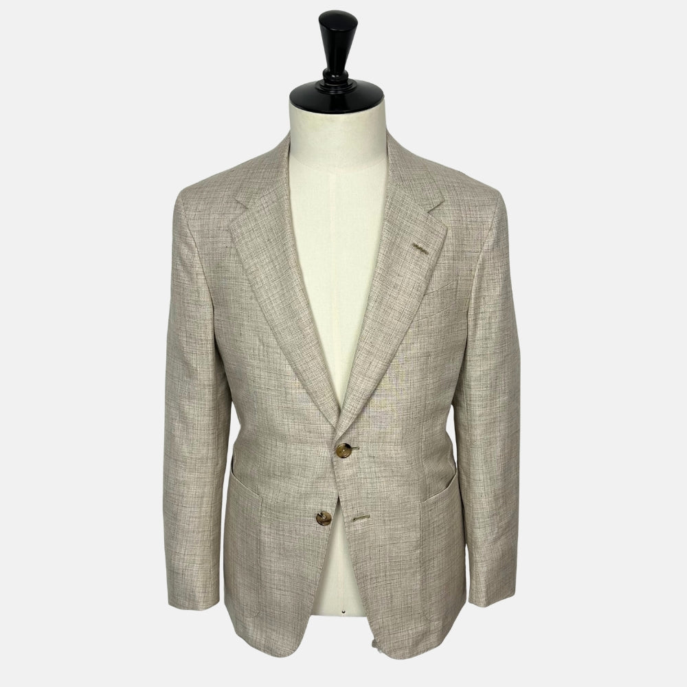 Ecru Patterned Jacket made of Cashmere/Silk/Linen (EU 48)