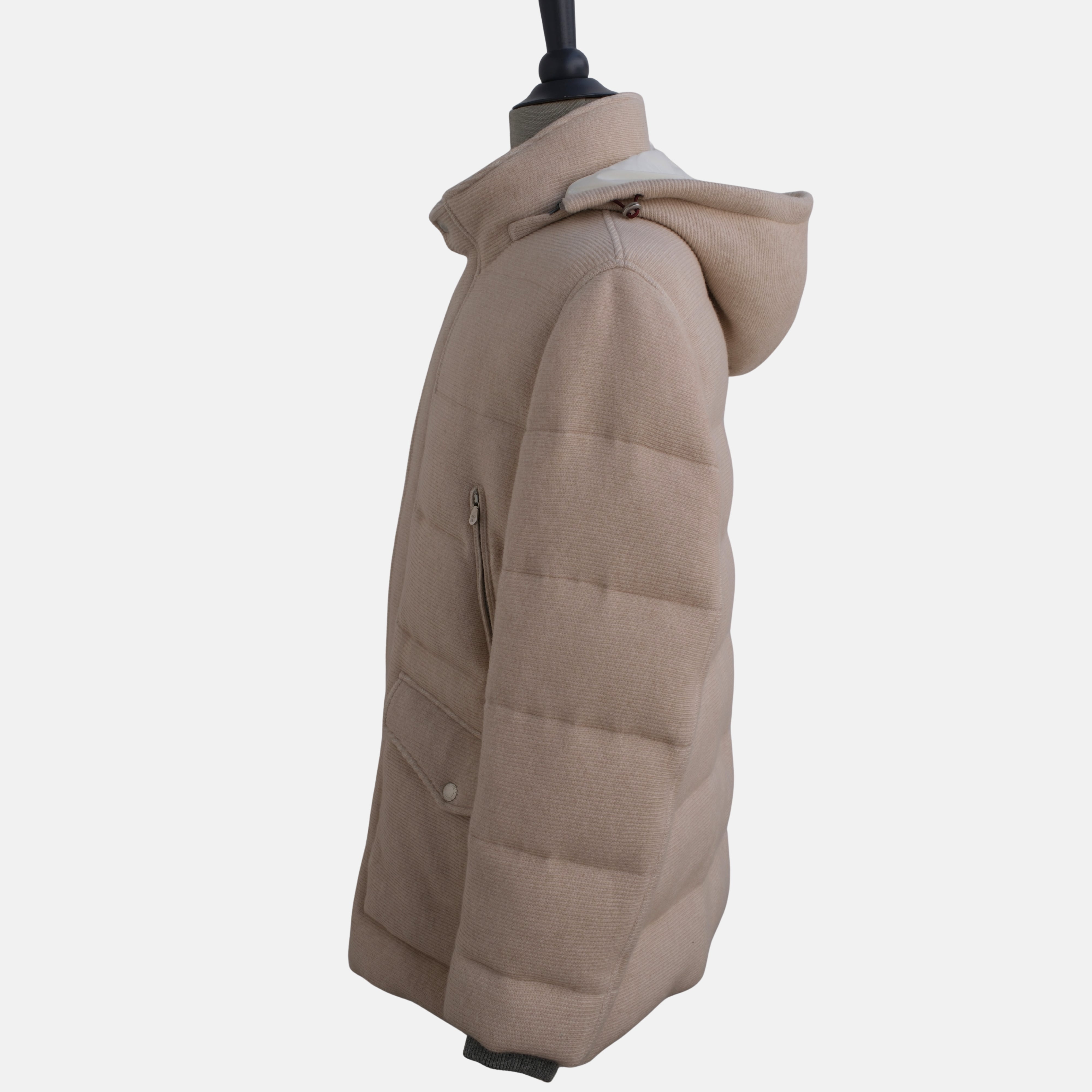 Taupe Down Parka with Detachable Hood made of Cashmere/Suede Details (L)