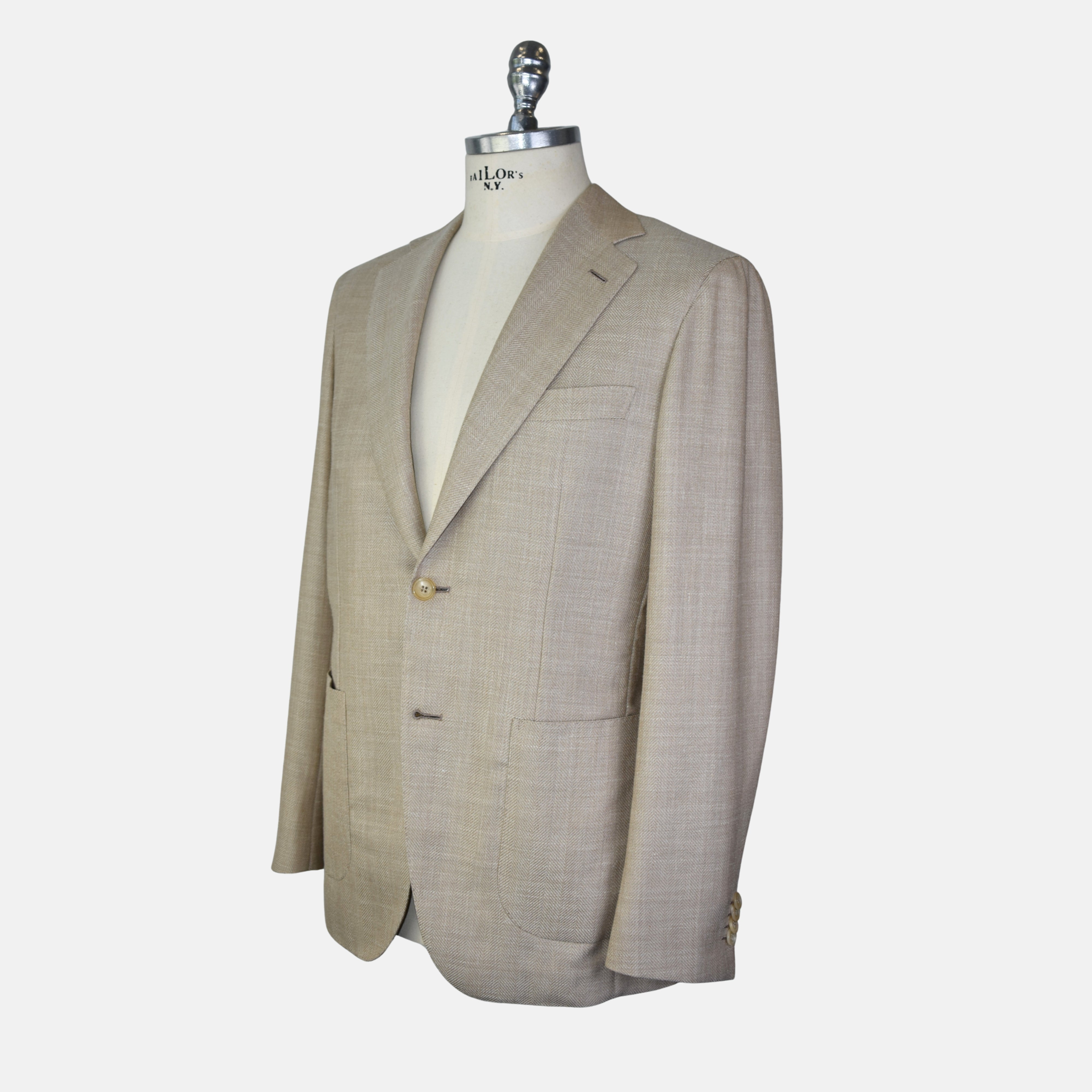 Beige Herringbone Blazer made of Wool/Silk/Linen (EU 48, EU 52)