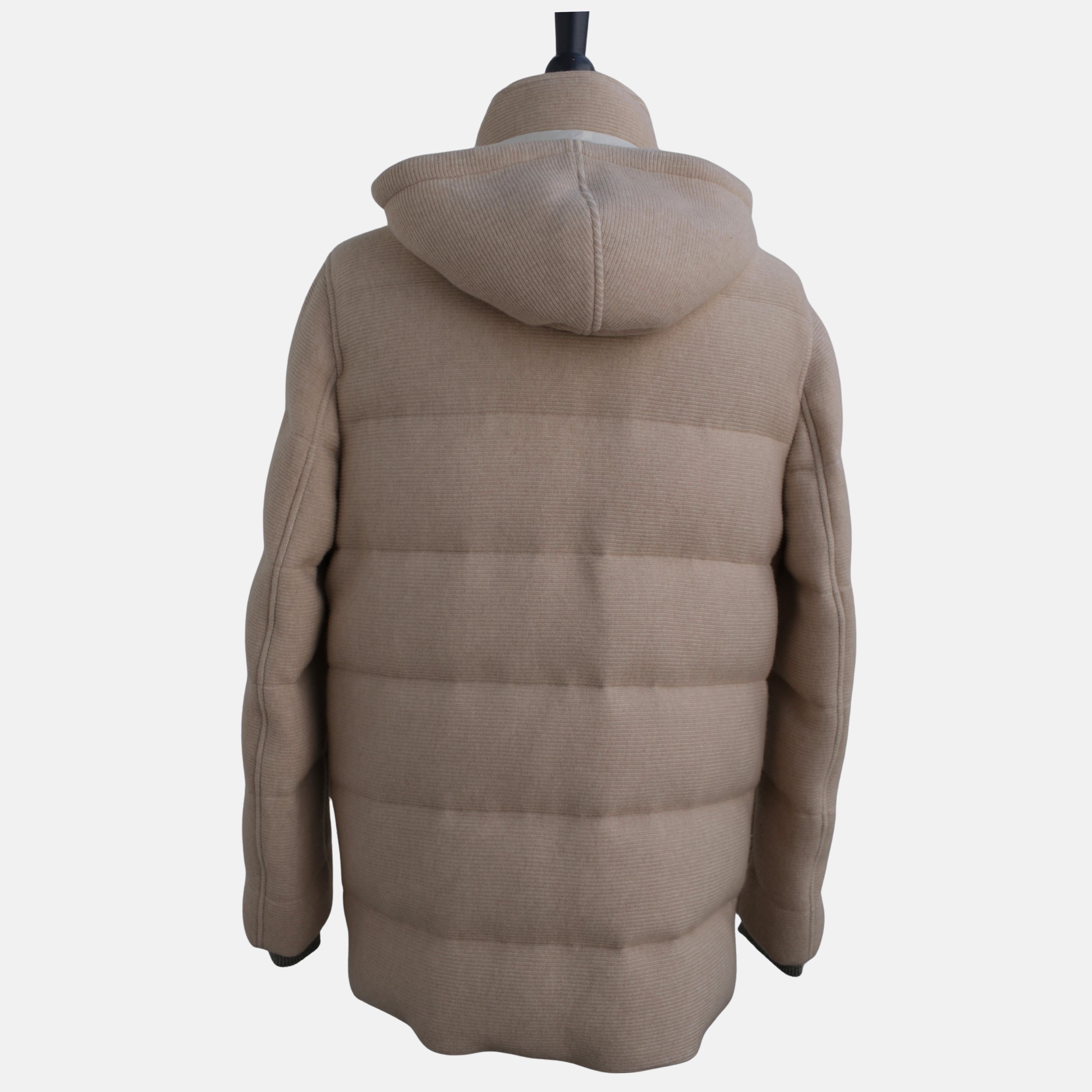 Taupe Down Parka with Detachable Hood made of Cashmere/Suede Details (L)