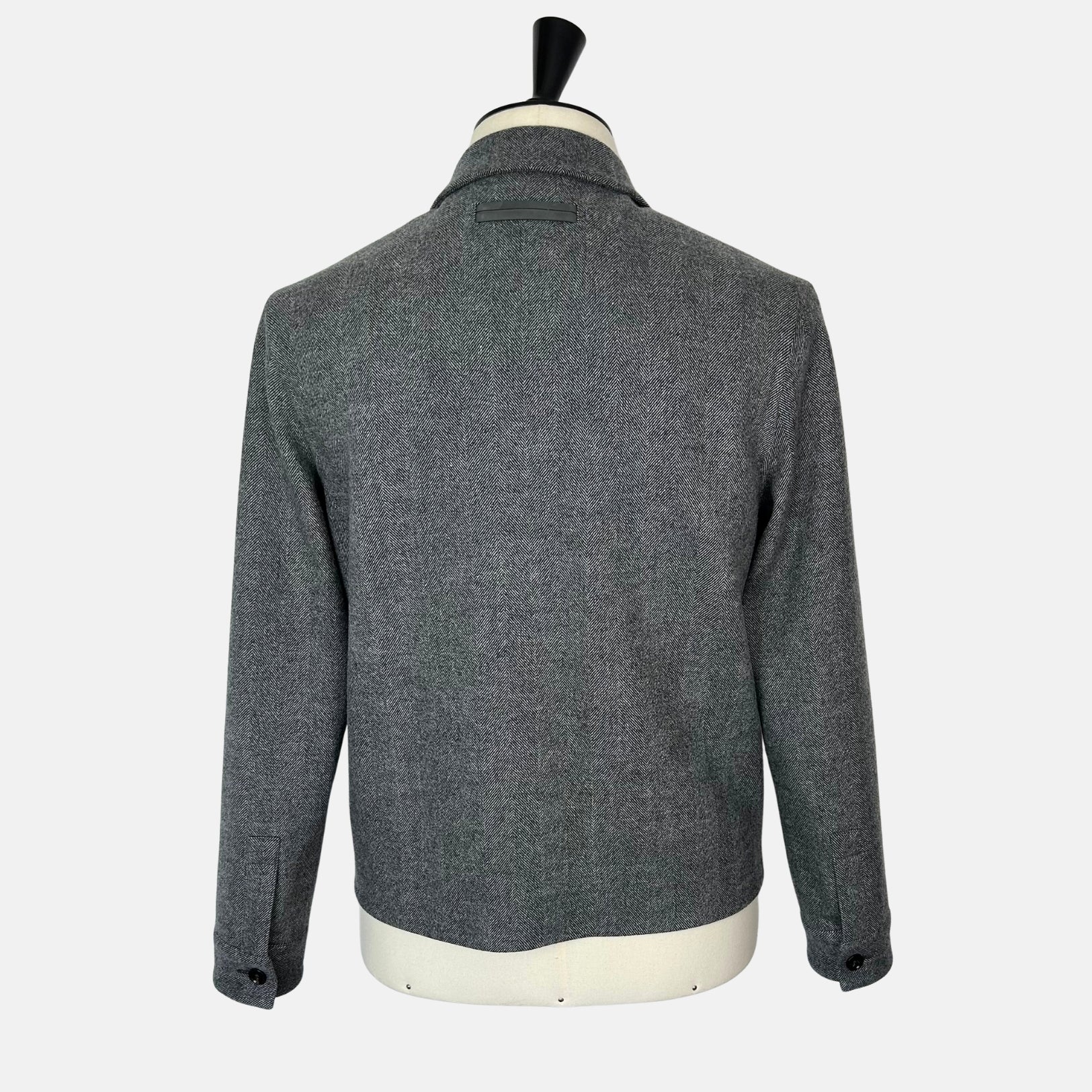 Grey Herringbone Jacket made of Wool/Leather Details (EU 48)