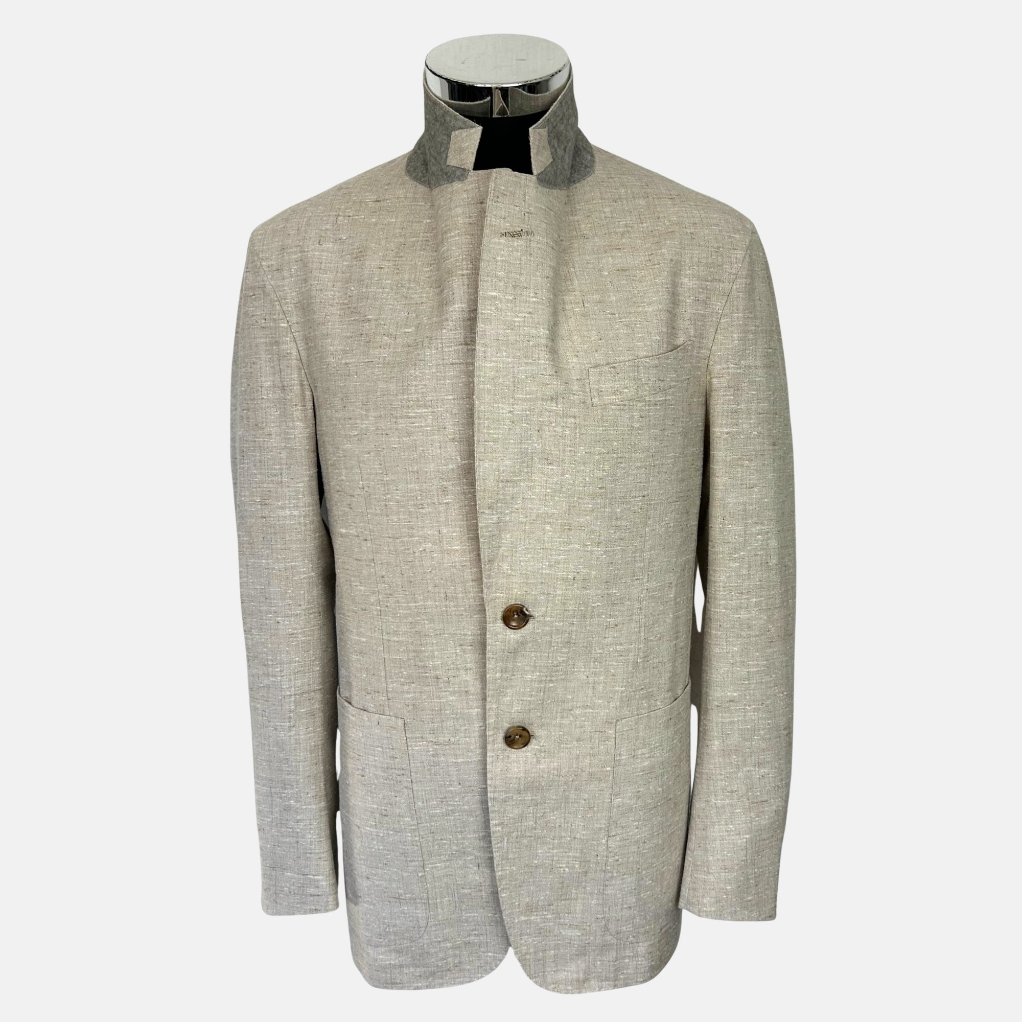 Ecru Patterned Blazer made of Silk/Linen (EU 48)