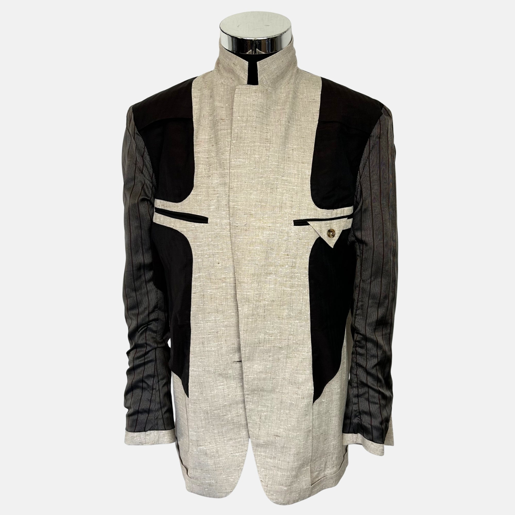 Ecru Patterned Blazer made of Silk/Linen (EU 48)