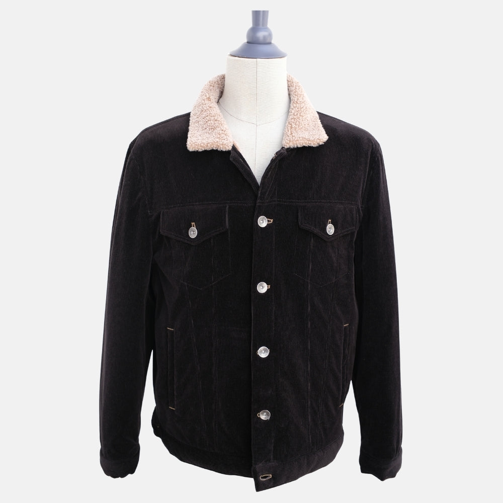 Black Corduroy Cotton/Cashmere Shearling Jacket (EU 54)