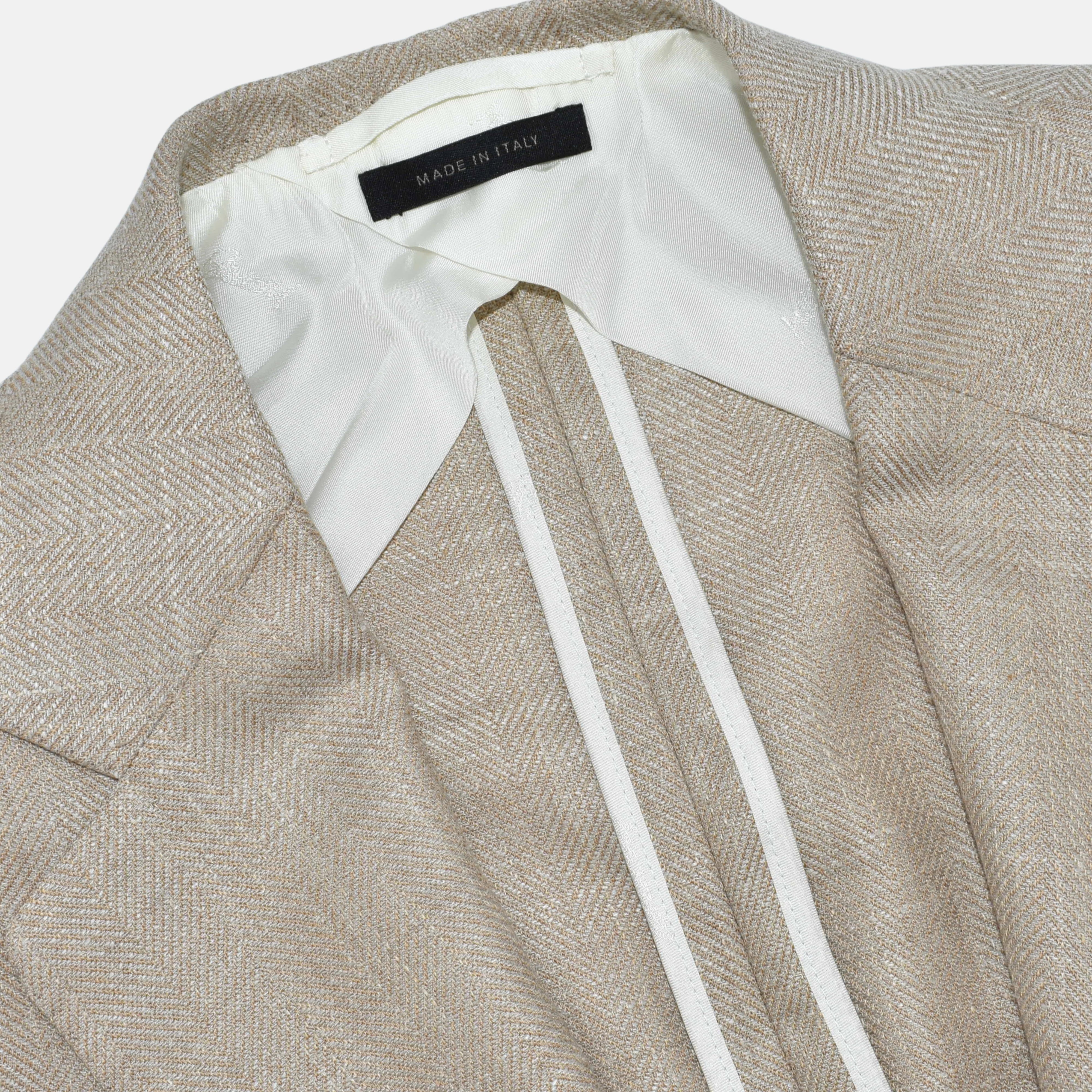 Beige Herringbone Blazer made of Wool/Silk/Linen (EU 48, EU 52)