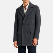 Blue Melange Double-Breasted Baby Cashmere Peacoat (L)