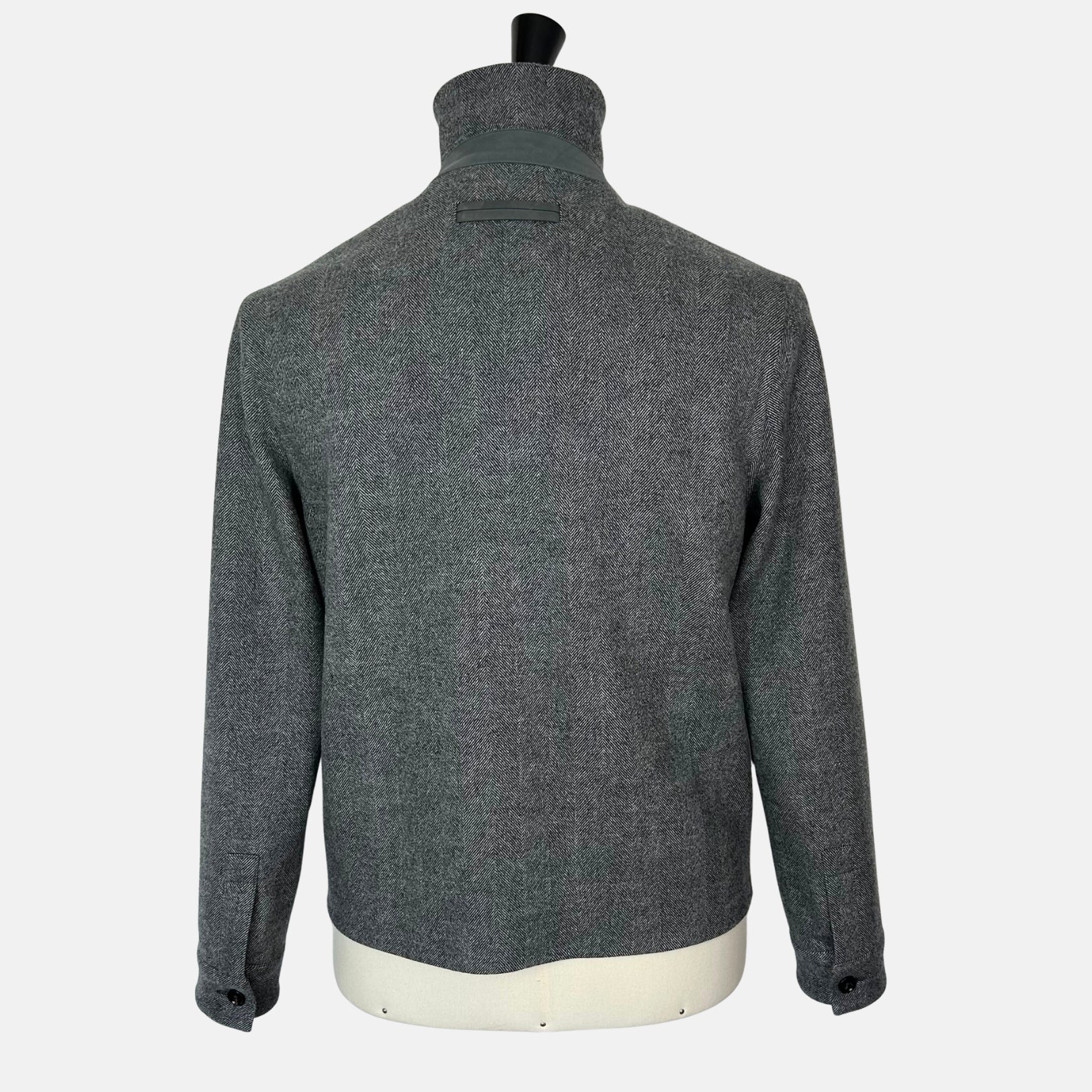 Grey Herringbone Jacket made of Wool/Leather Details (EU 48)
