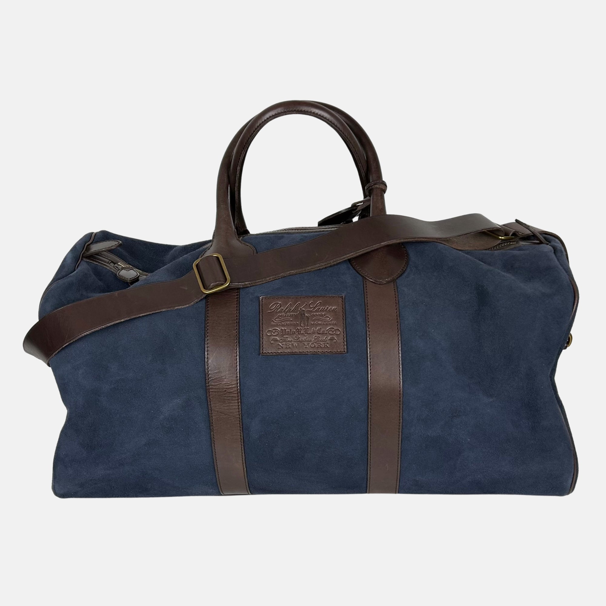 Navy/Brown Duffle Bag made of Suede/Leather (One Size)