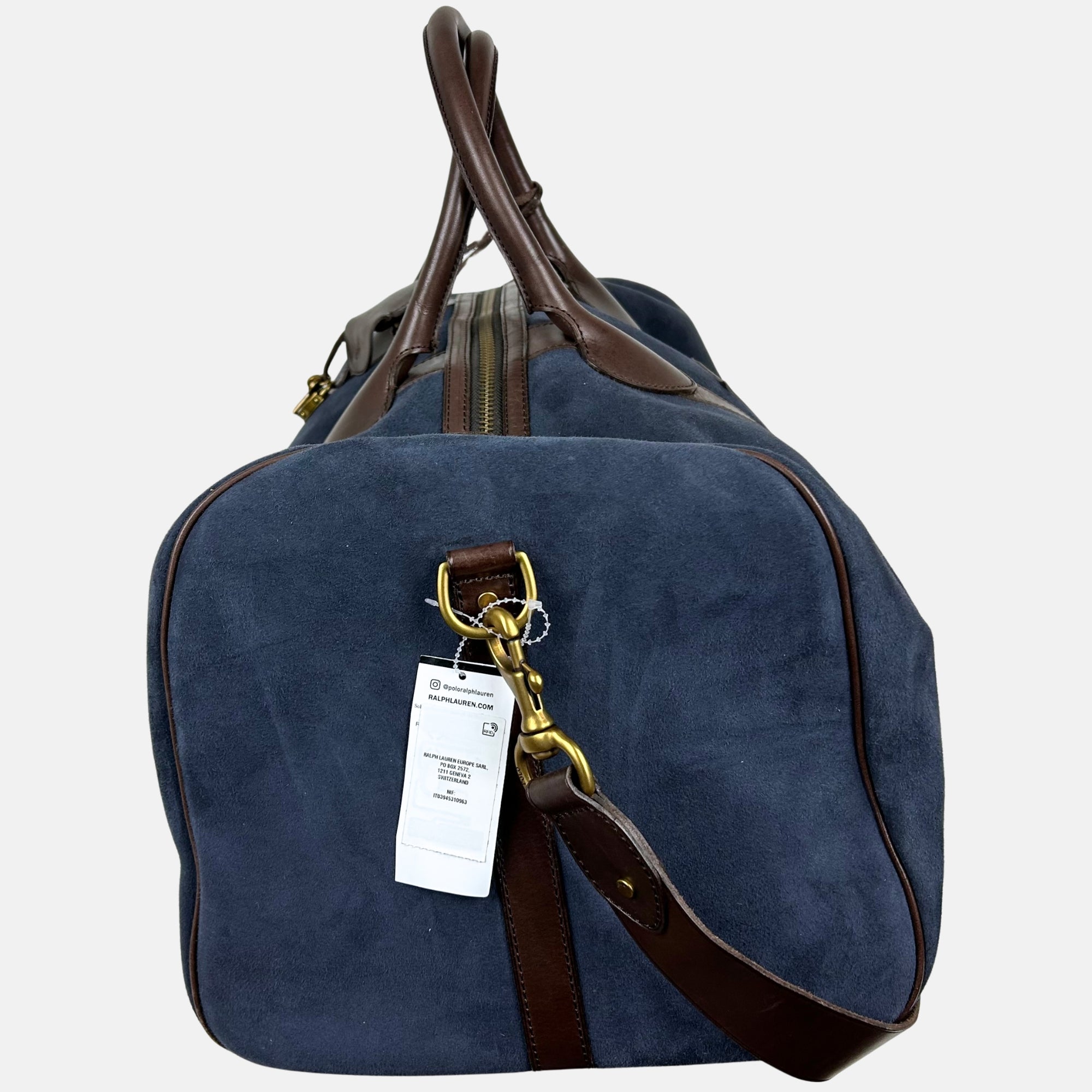 Navy/Brown Duffle Bag made of Suede/Leather (One Size)