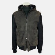 Brown / Anthracite Hooded Bomber Jacket made of Shearling (EU 50)