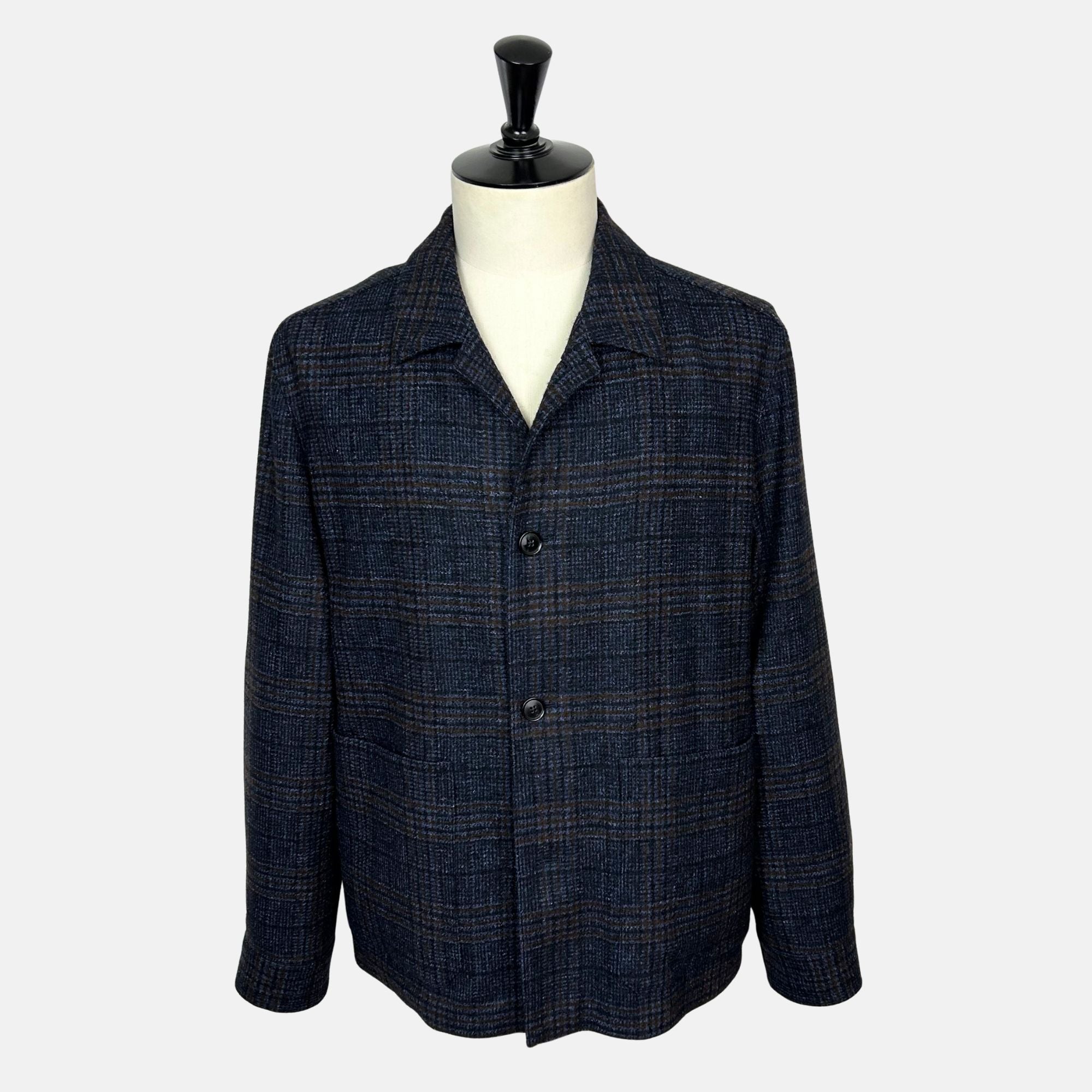 Navy–Brown Patterned Jacket made of Alpaca/Wool/Cotton (EU 54)