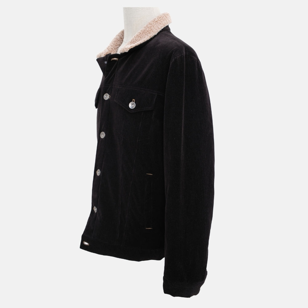 Black Corduroy Cotton/Cashmere Shearling Jacket (EU 54)