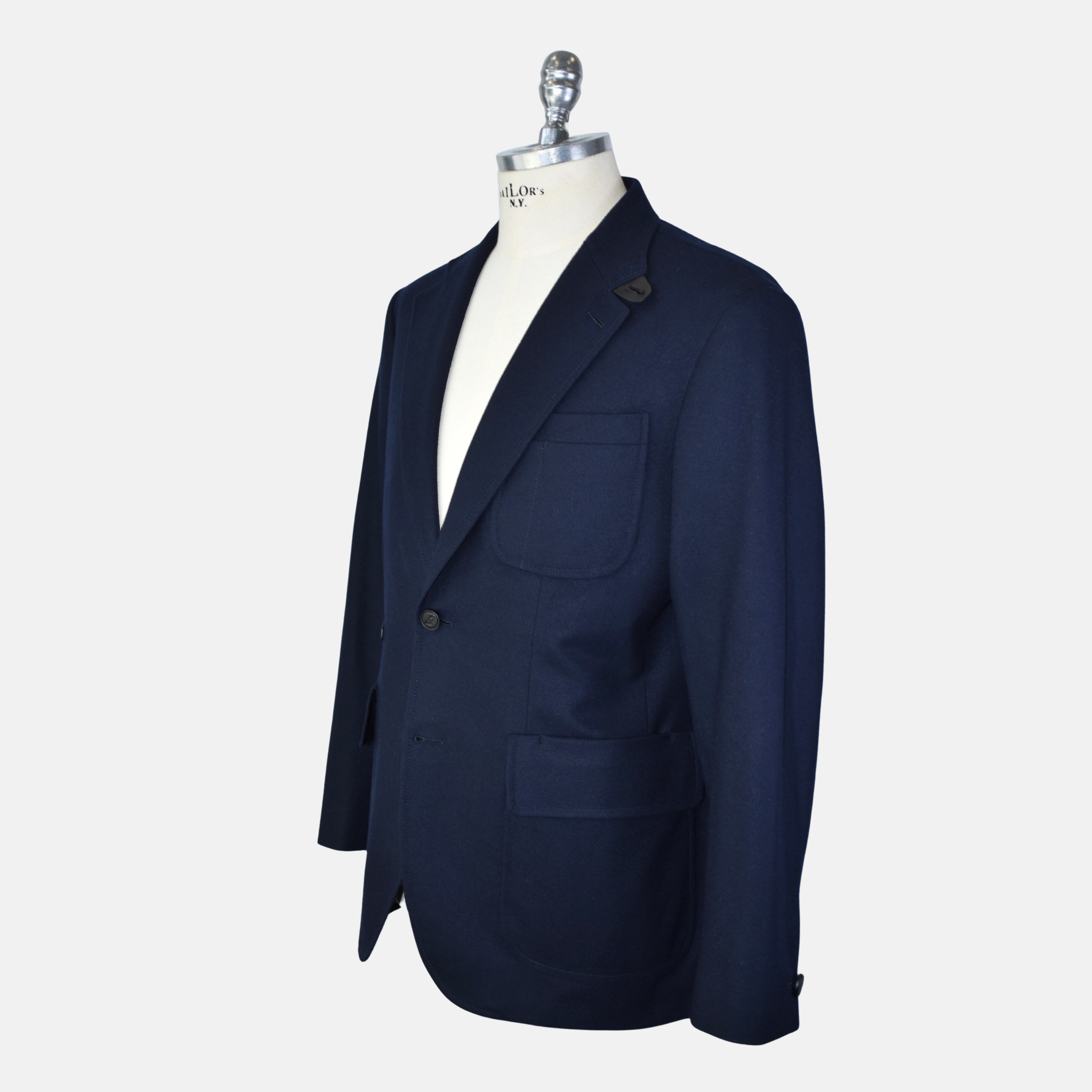 Navy Cashmere Blazer with Leather Applications (EU 50)