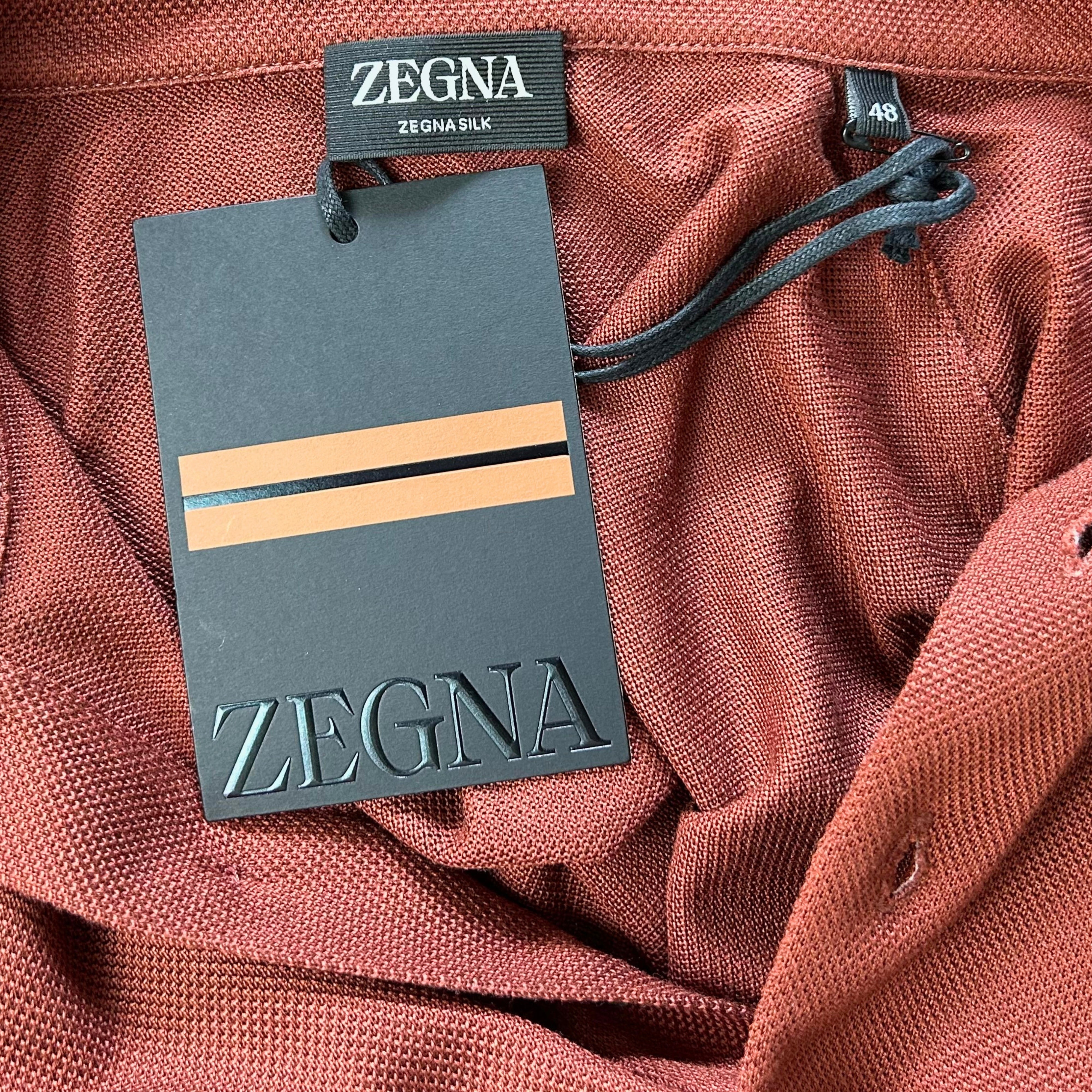Rust Brown Polo Shirt made of Silk (EU 48)