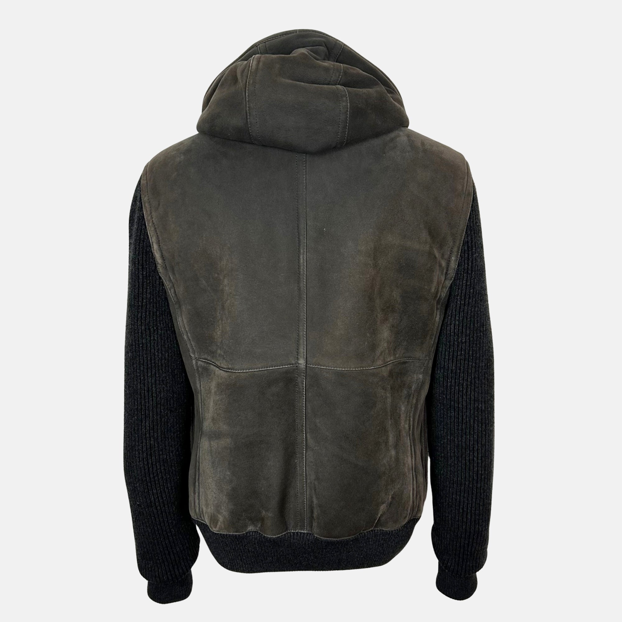 Brown / Anthracite Hooded Bomber Jacket made of Shearling (EU 50)