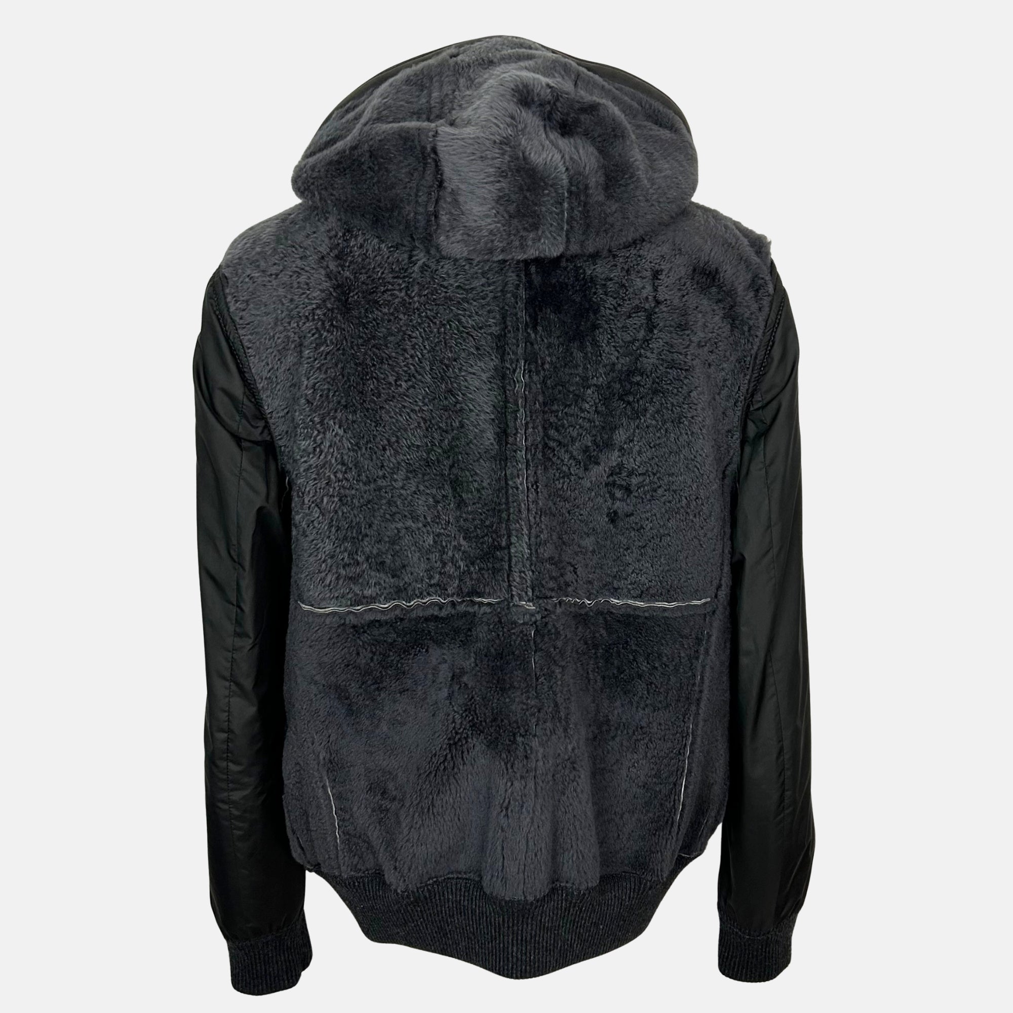 Brown / Anthracite Hooded Bomber Jacket made of Shearling (EU 50)