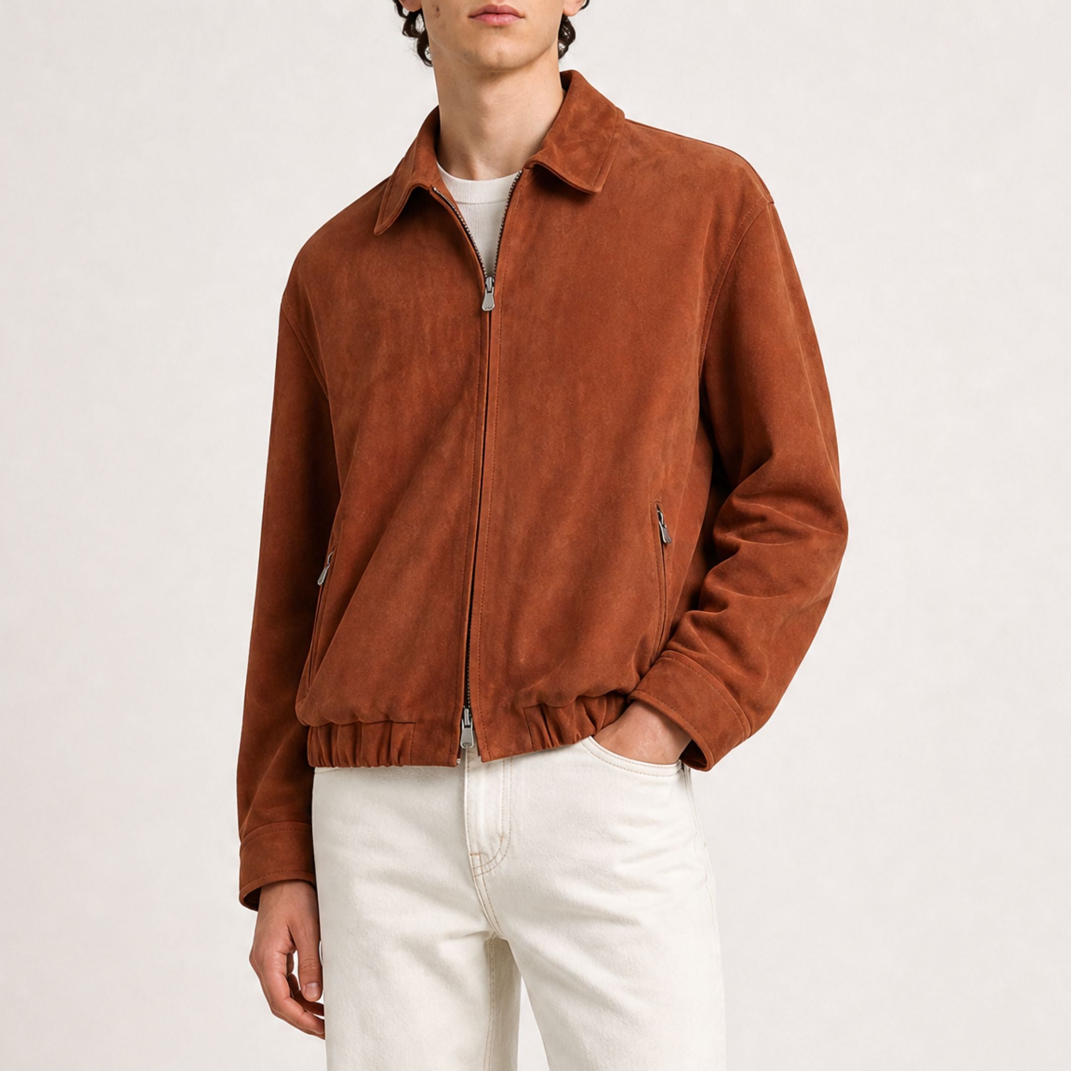 Terracotta Blouson Bomber Jacket made of Suede (M)