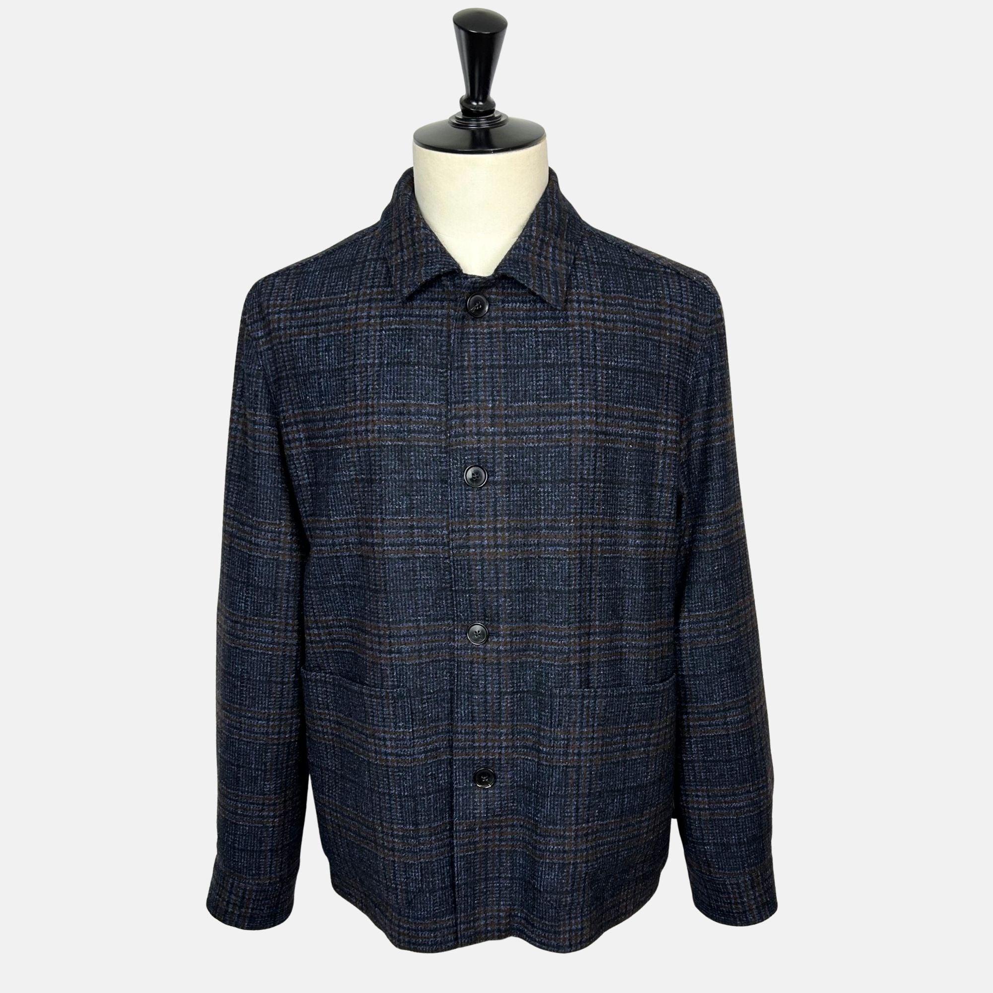 Navy–Brown Patterned Jacket made of Alpaca/Wool/Cotton (EU 54)