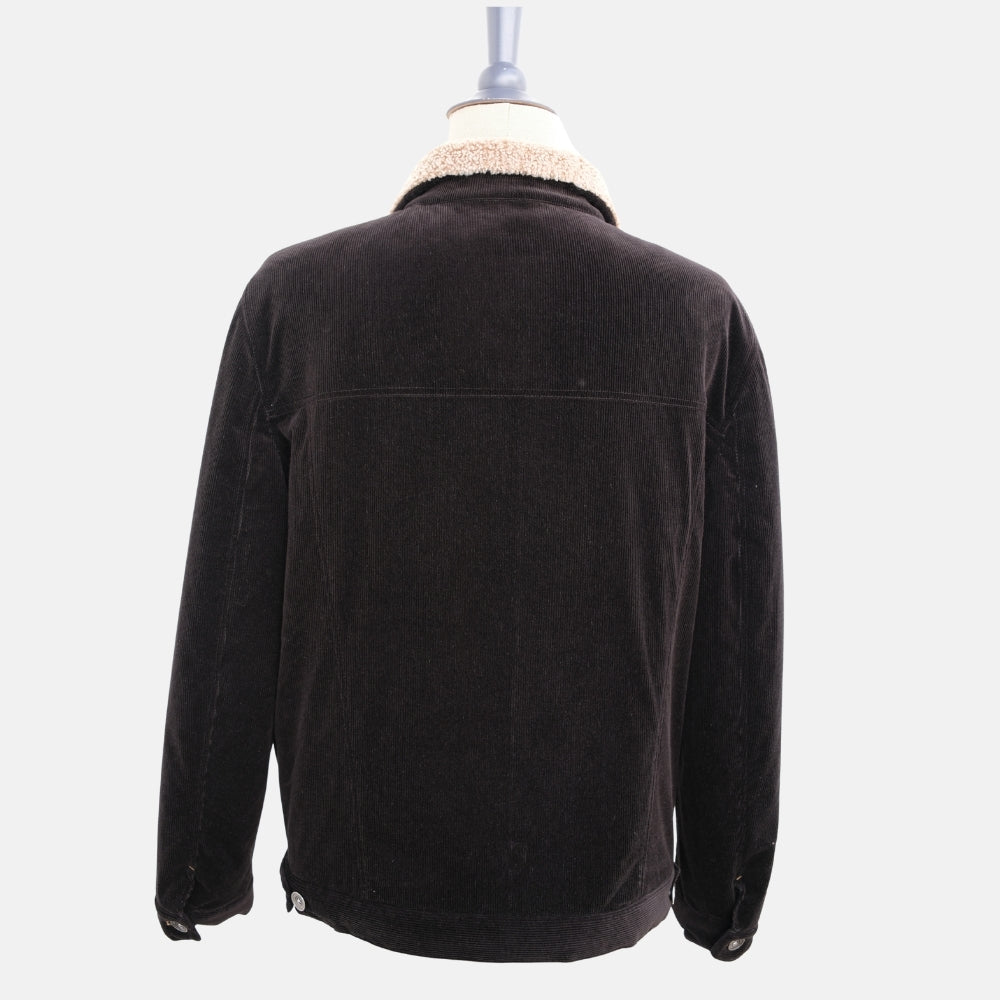 Black Corduroy Cotton/Cashmere Shearling Jacket (EU 54)