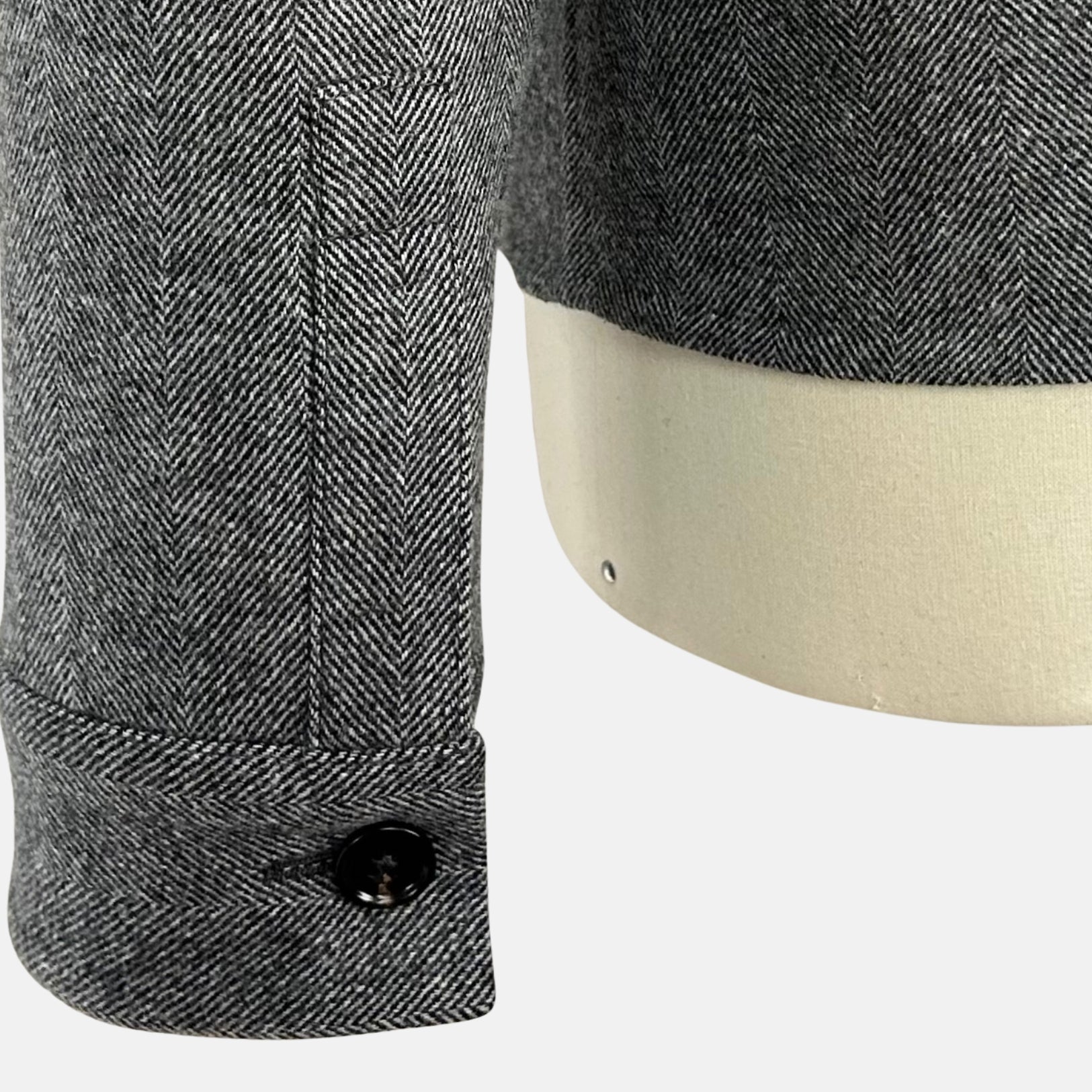 Grey Herringbone Jacket made of Wool/Leather Details (EU 48)