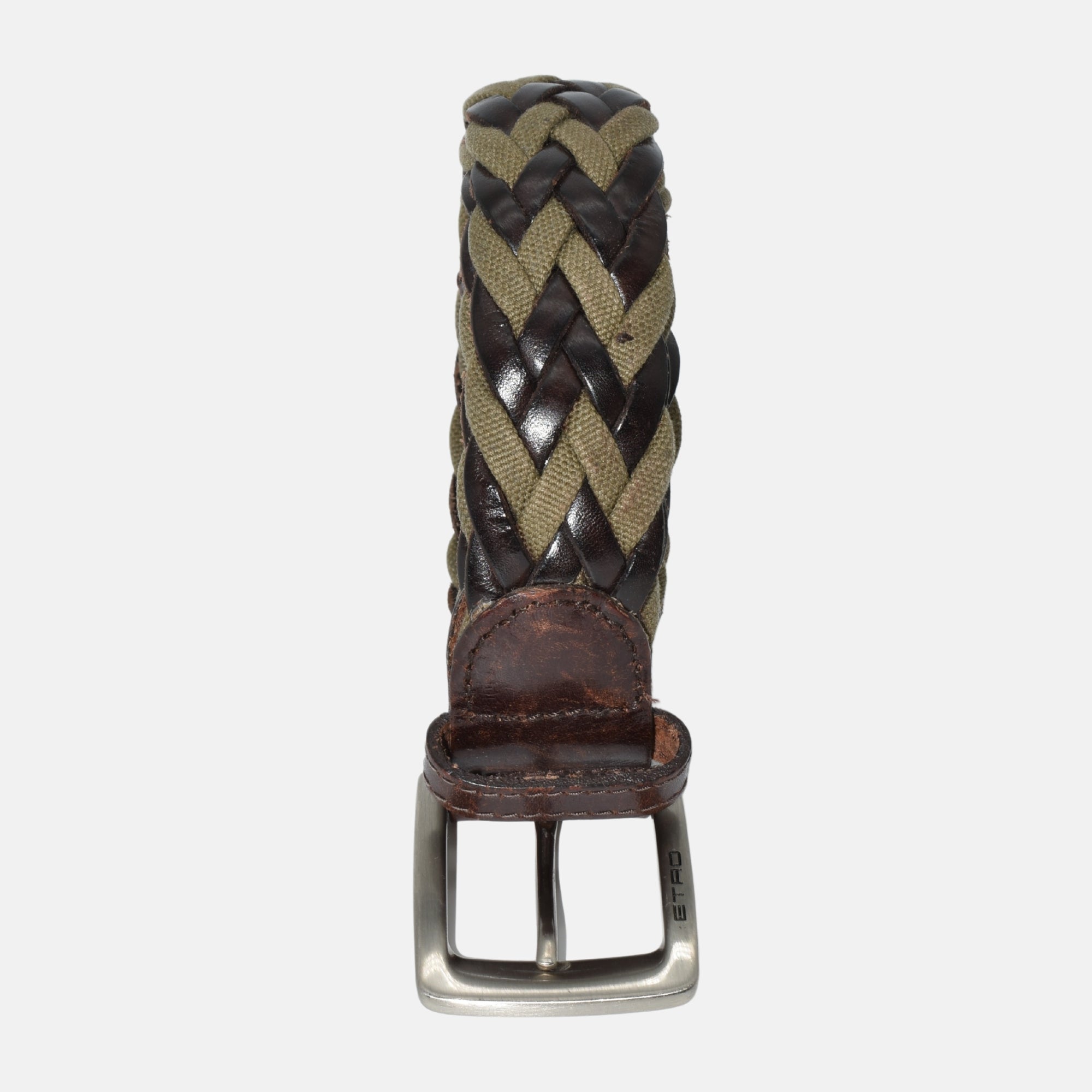 Brown/Beige Braided Belt made of Leather/Cotton