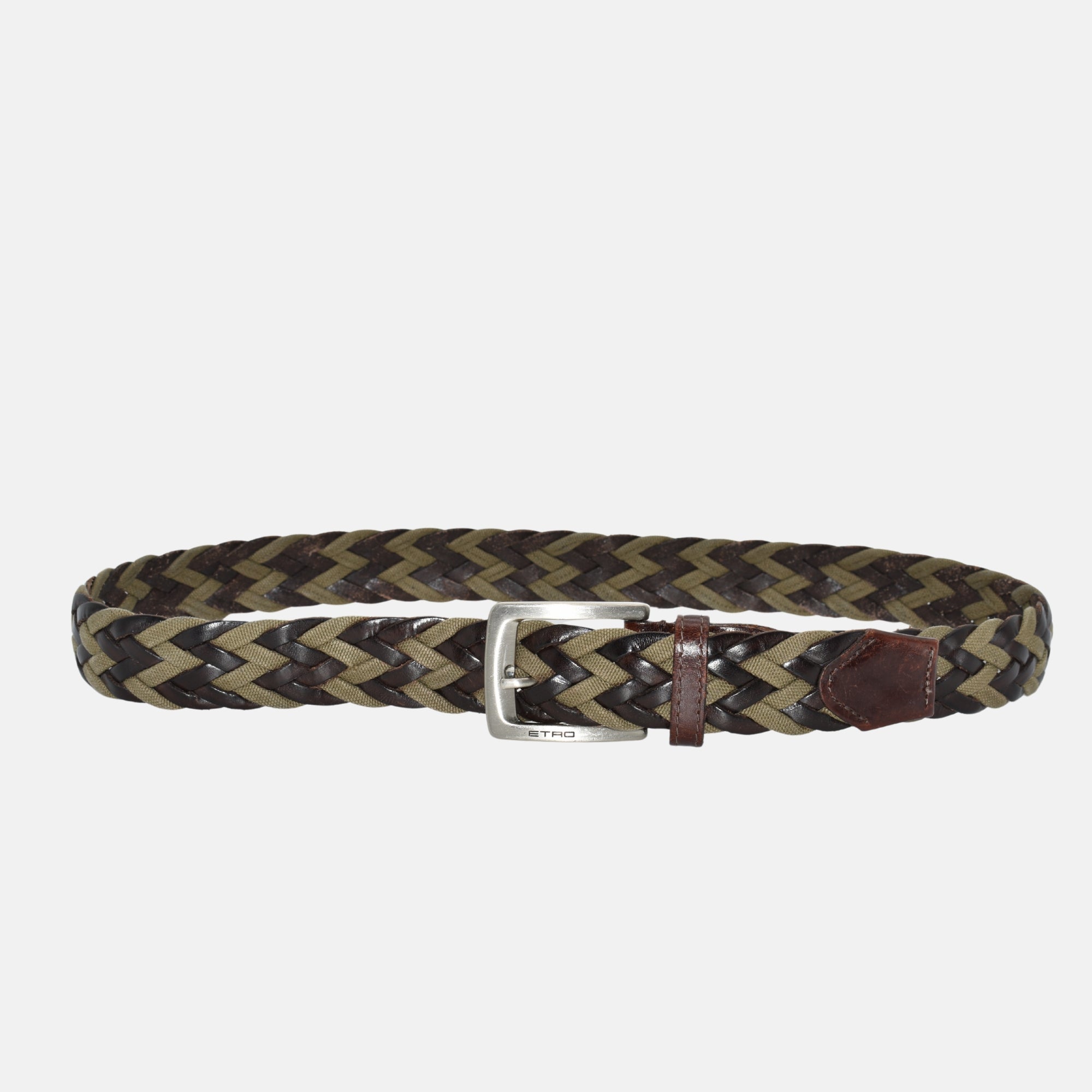 Brown/Beige Braided Belt made of Leather/Cotton