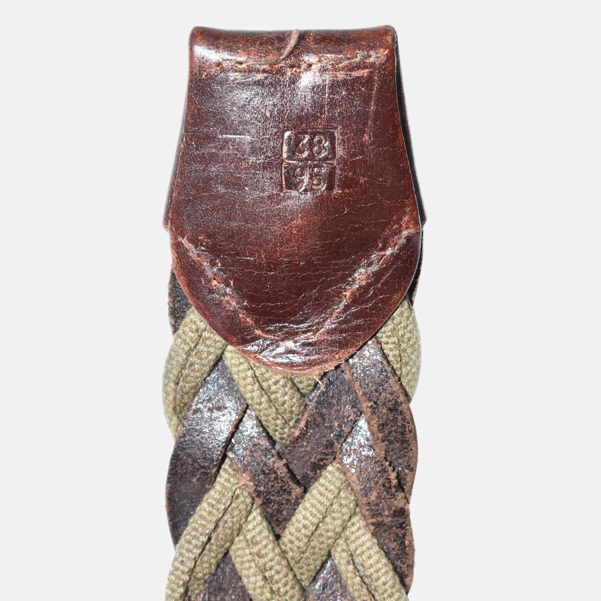 Brown/Beige Braided Belt made of Leather/Cotton