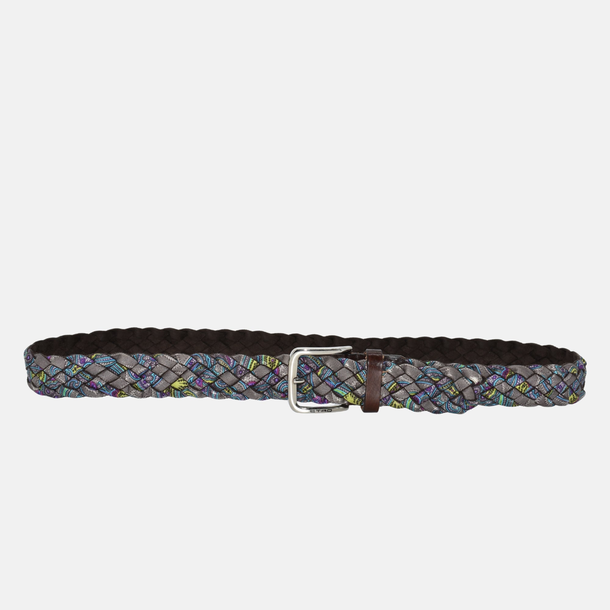 Multicoloured Braided Belt made of  Leather/Silk