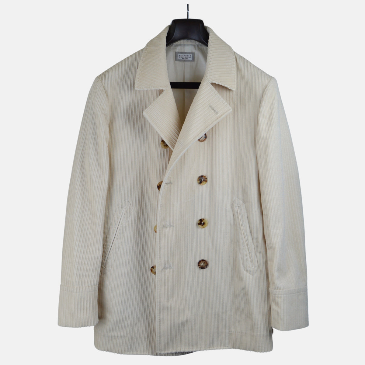 Cremefarbener Cord-Peacoat aus Baumwolle (EU 48)