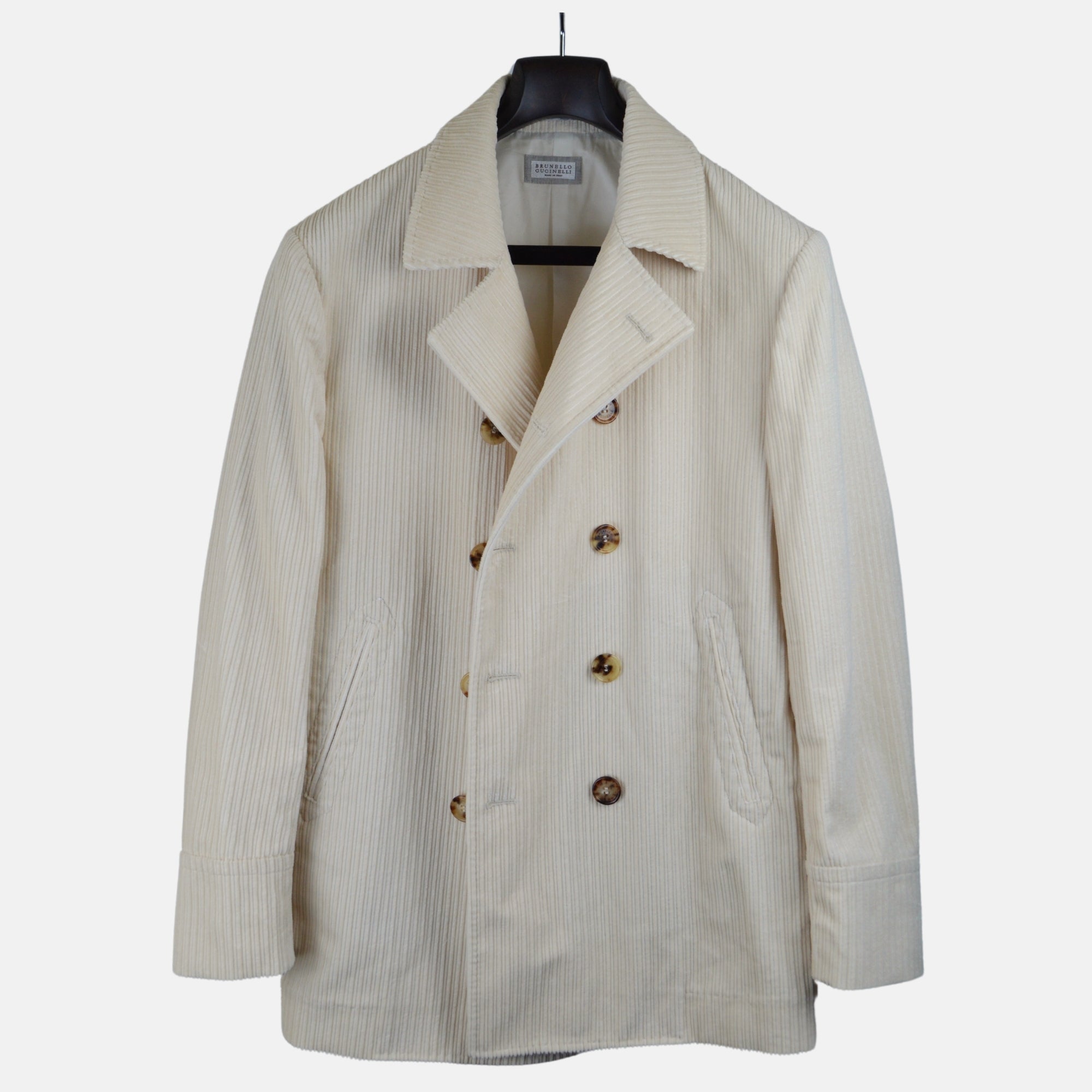 Cream Corduroy Pea Coat made of Cotton (48)