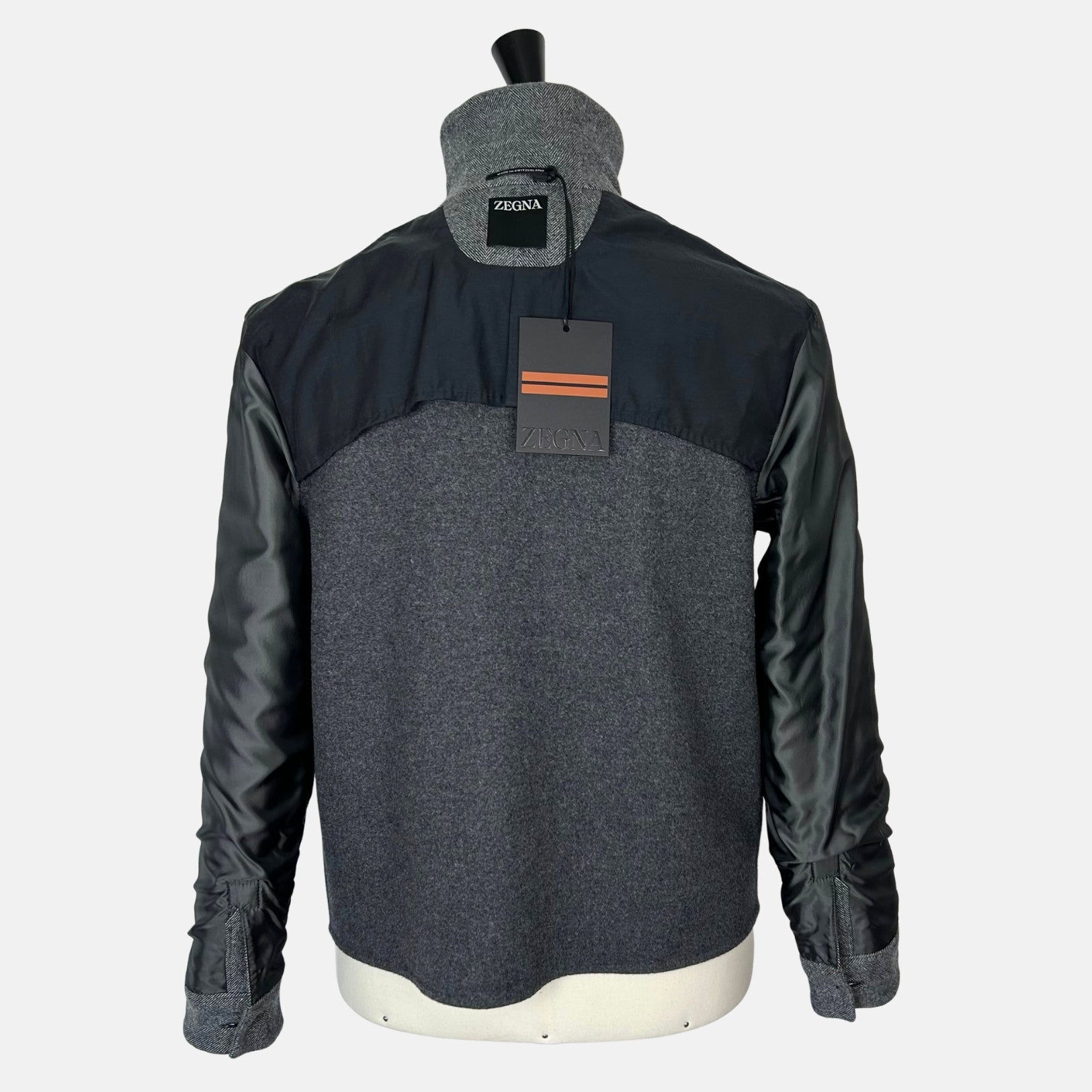 Grey Herringbone Jacket made of Wool/Leather Details (EU 48)
