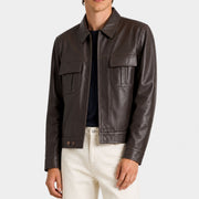 Dark Brown Cropped Leather Jacket (M)