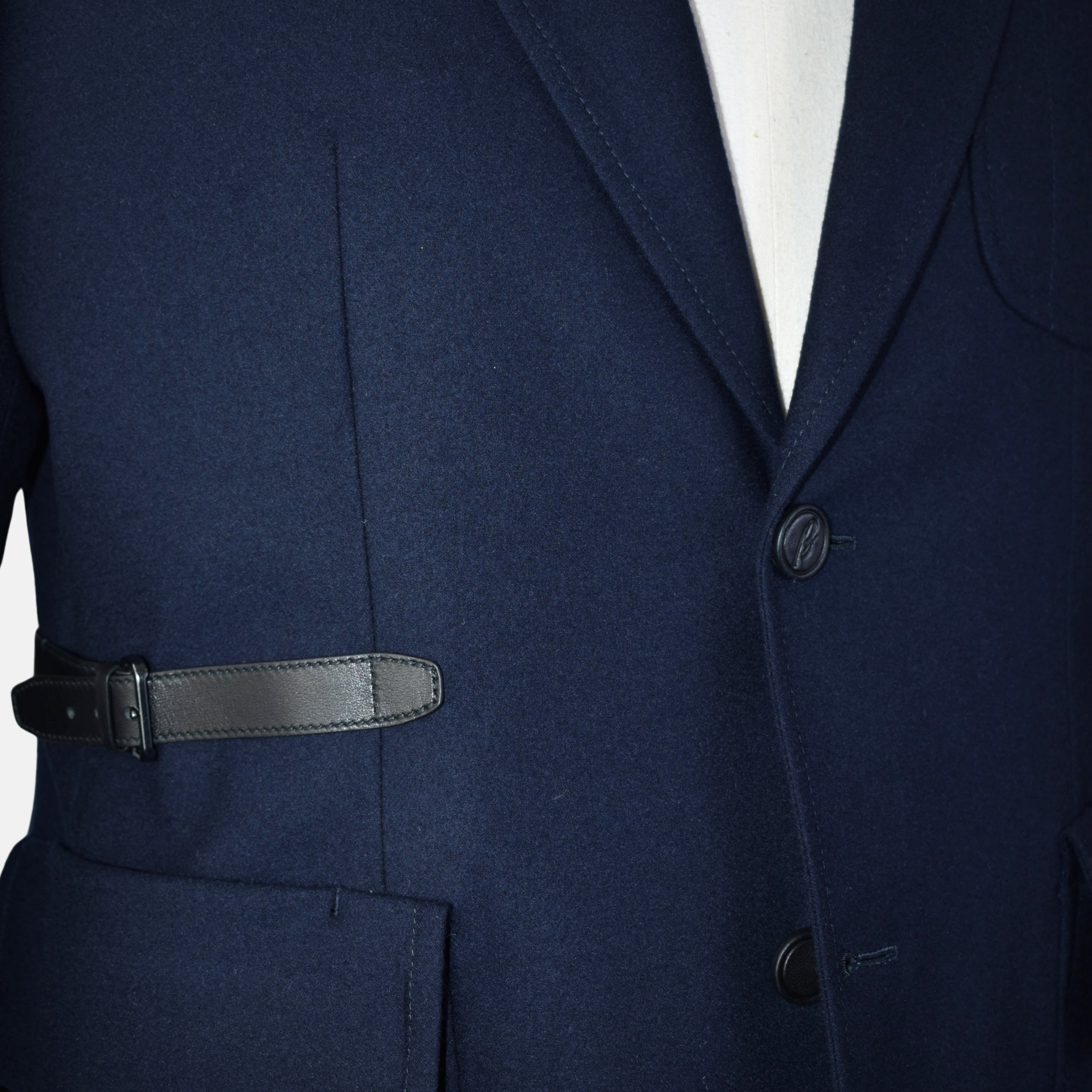 Navy Cashmere Blazer with Leather Applications (EU 50)