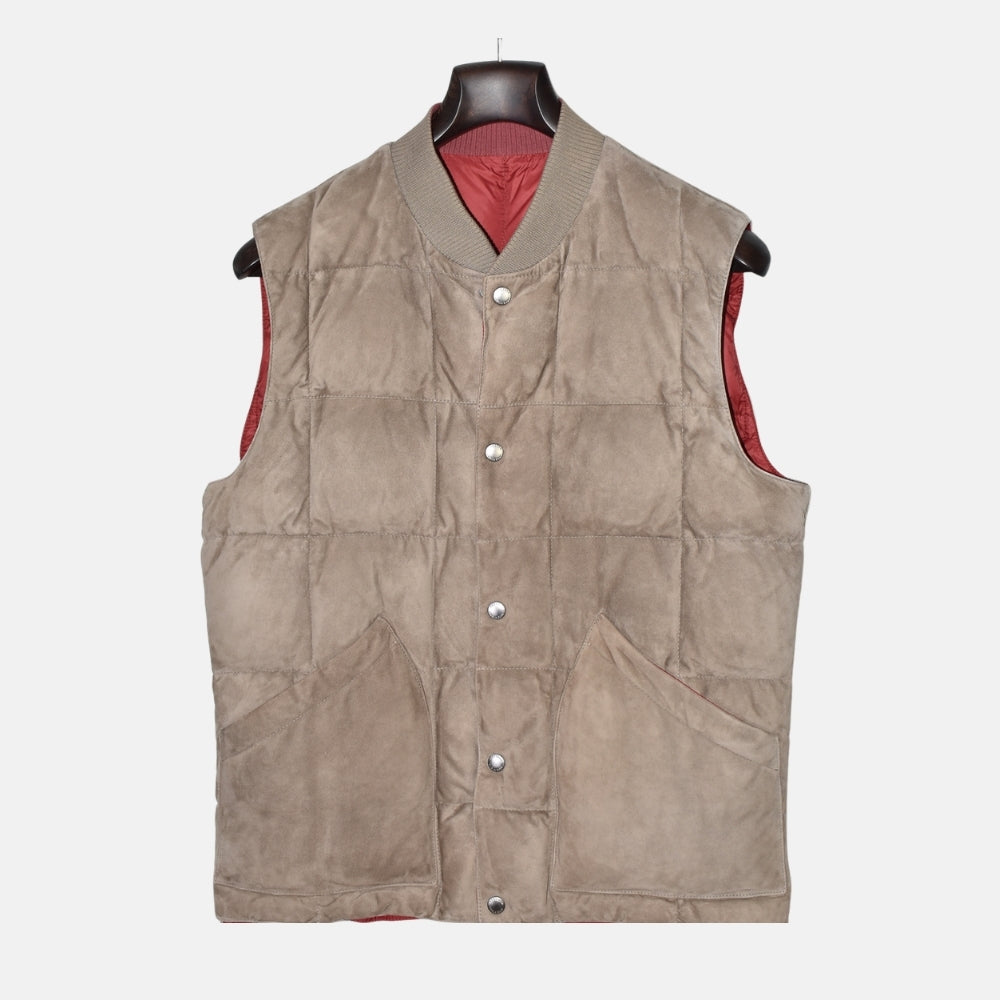 Brown/Red Reversible Down Suede Vest (L)